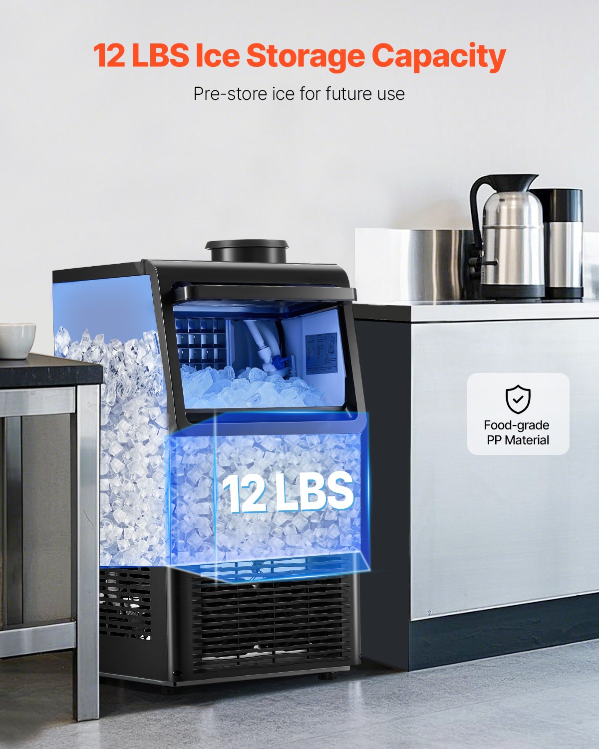 VEVOR Commercial Ice Maker Freestanding Cabinet Machine 70lbs/24H 36 Ice Cubes 