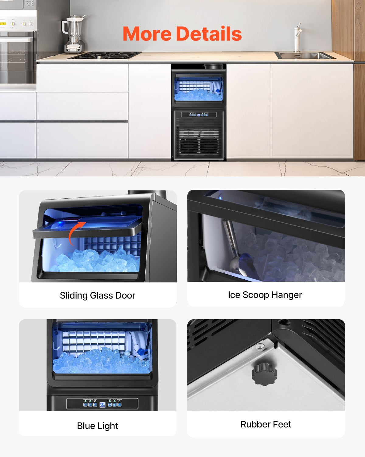 VEVOR Commercial Ice Maker Freestanding Cabinet Machine 70lbs/24H 36 Ice Cubes 