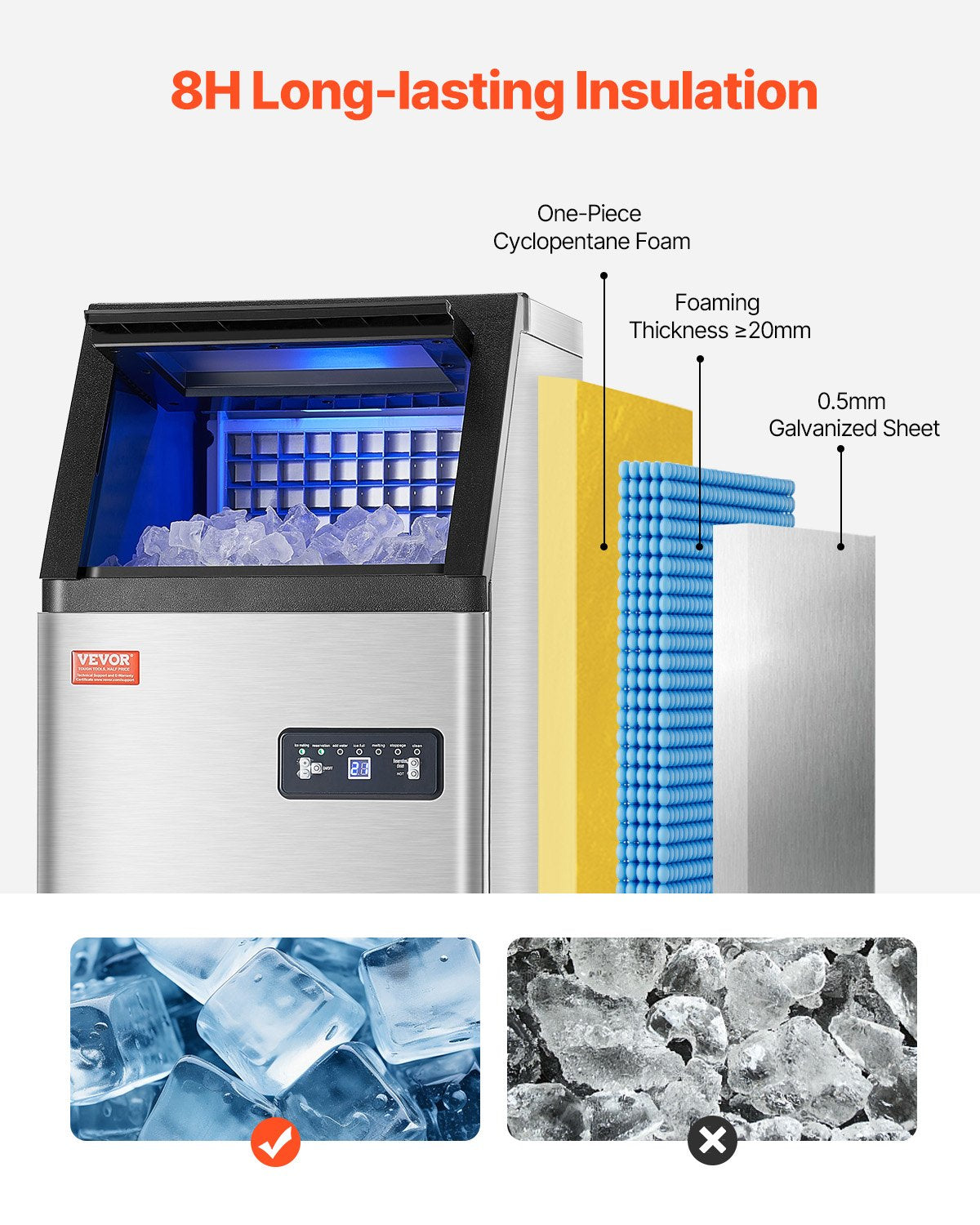 VEVOR Commercial Ice Maker Freestanding Cabinet Machine 100lbs/24H 36 Ice Cubes 