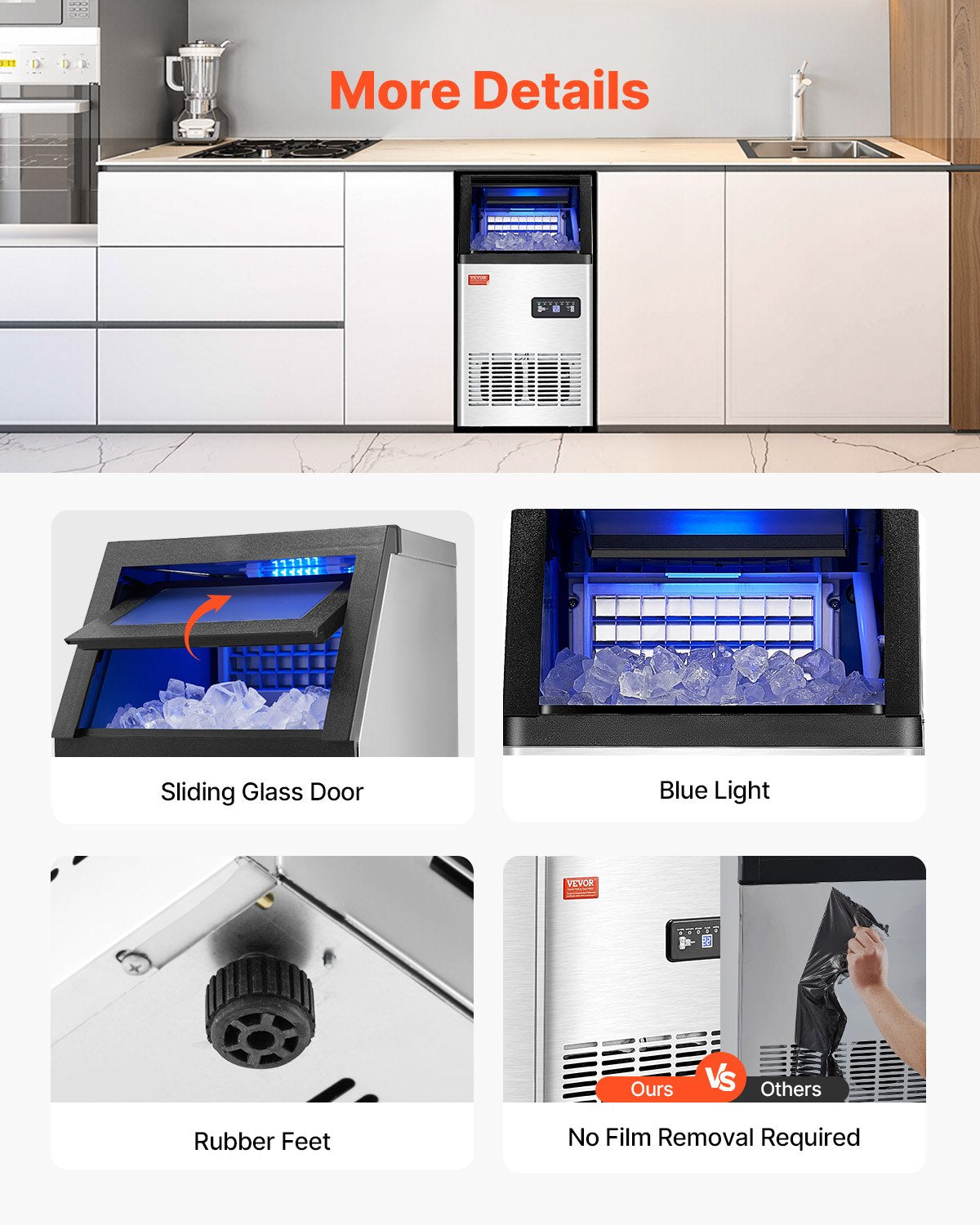 VEVOR Commercial Ice Maker Freestanding Cabinet Machine 100lbs/24H 36 Ice Cubes 