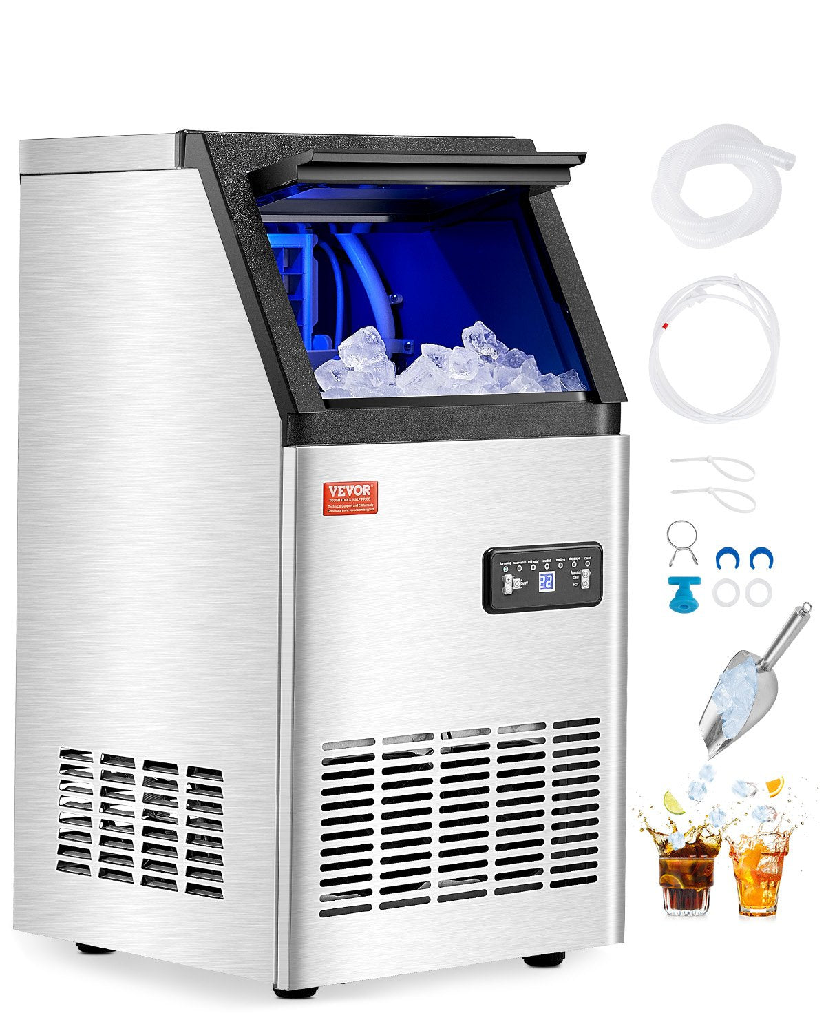 VEVOR Commercial Ice Maker Freestanding Cabinet Machine 100lbs/24H 36 Ice Cubes 