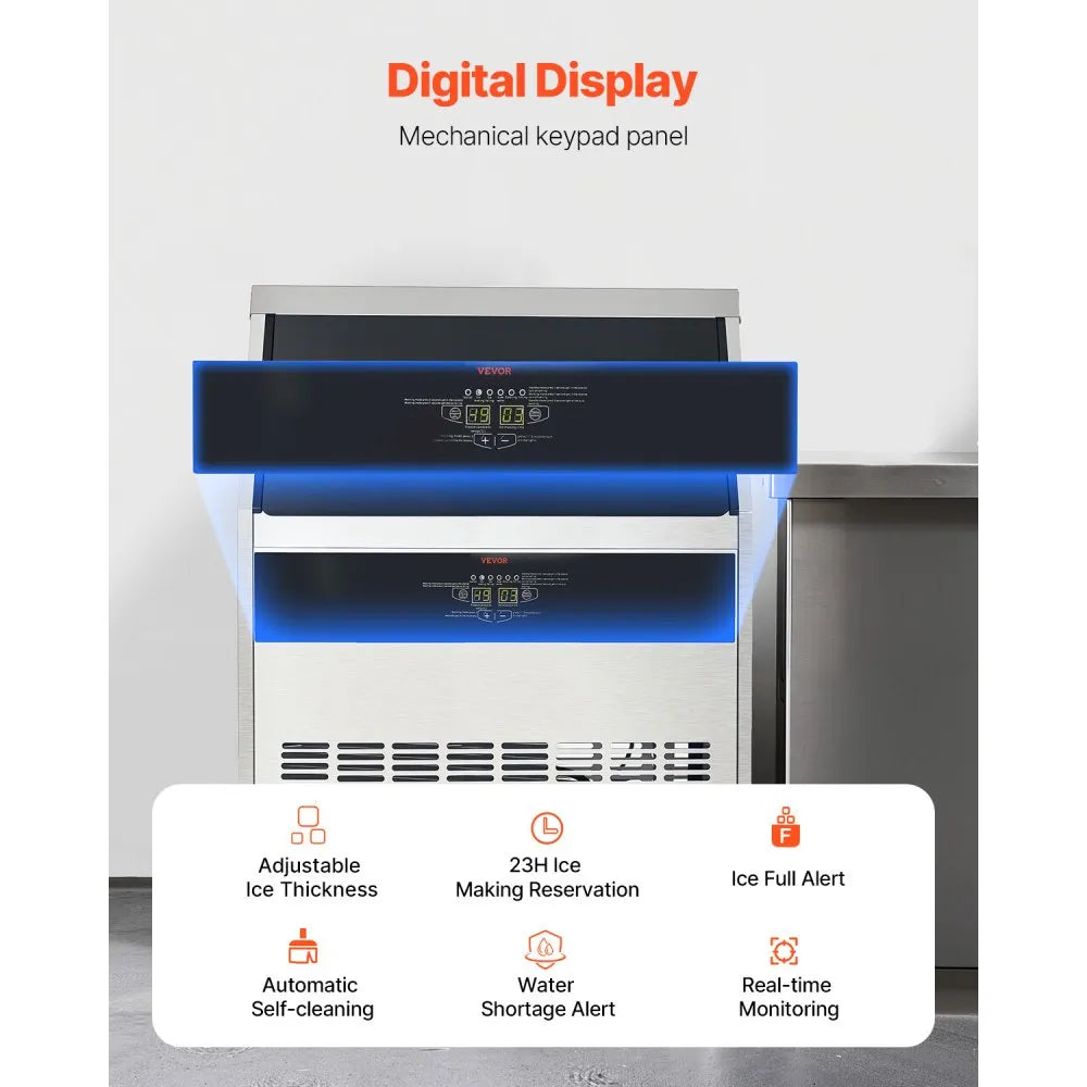 VEVOR 300lbs/24H Commercial Ice Maker, 126 Ice Cubes in 15 Minutes, Freestanding Ice Maker Machine with 88lbs Large Storage Capacity for Bar Office Restaurant, with LED Digital Display & Self-Cleaning 