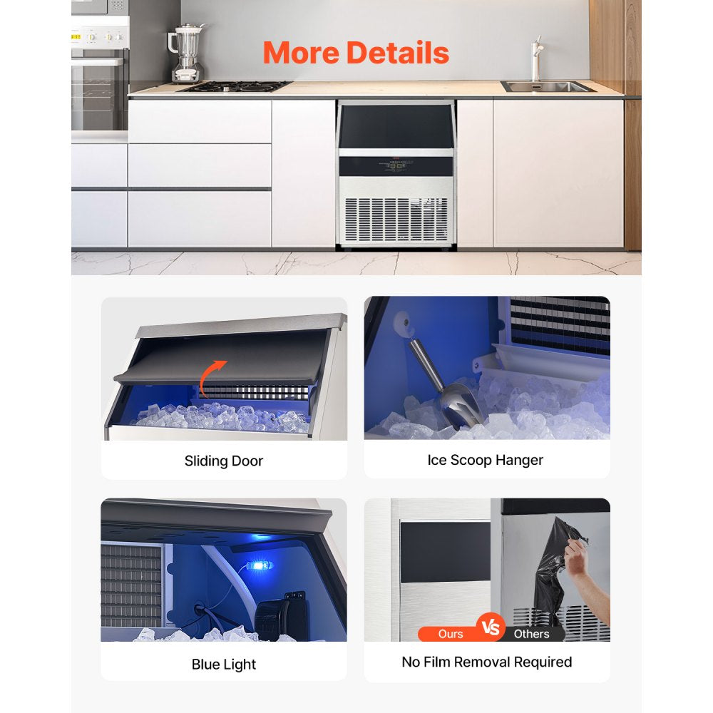 VEVOR 300lbs/24H Commercial Ice Maker, 126 Ice Cubes in 15 Minutes, Freestanding Ice Maker Machine with 88lbs Large Storage Capacity for Bar Office Restaurant, with LED Digital Display & Self-Cleaning 