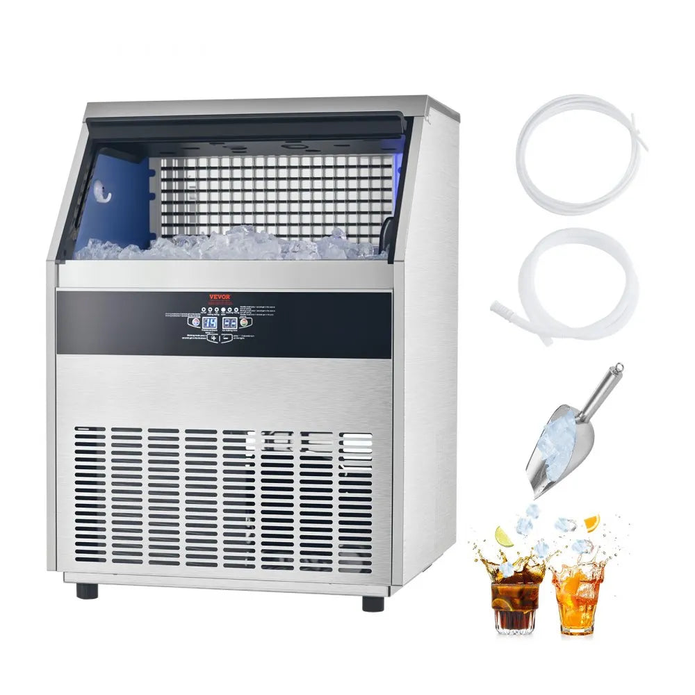 VEVOR 300lbs/24H Commercial Ice Maker, 126 Ice Cubes in 15 Minutes, Freestanding Ice Maker Machine with 88lbs Large Storage Capacity for Bar Office Restaurant, with LED Digital Display & Self-Cleaning 