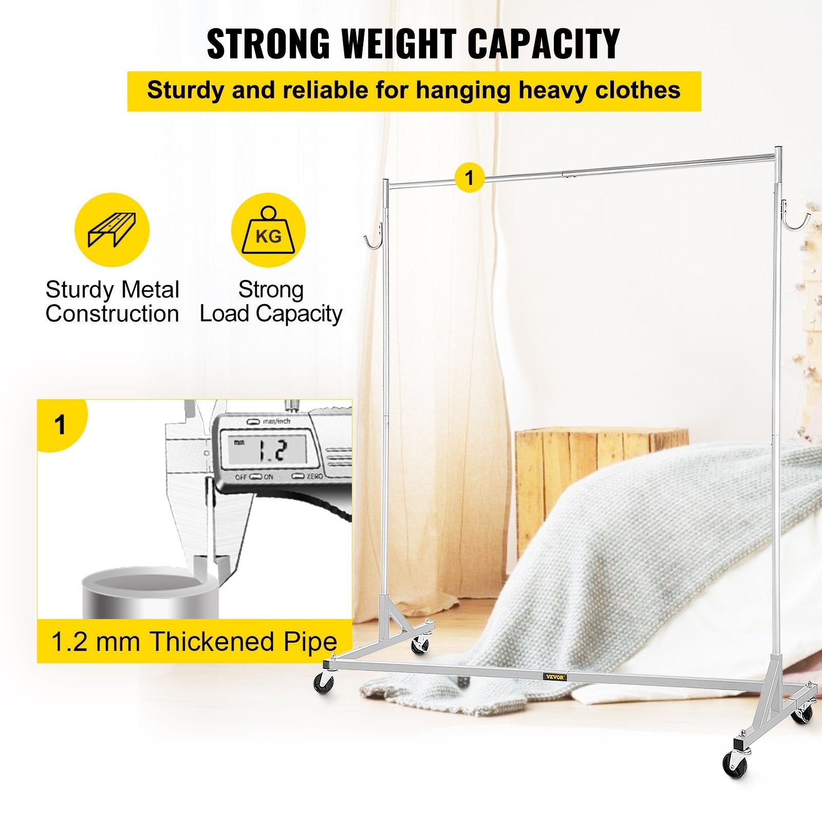 VEVOR Z Rack, Industrial Grade Z Base Garment Rack, Height Adjustable Rolling Z Garment Rack, Sturdy Steel Z Base Clothing Rack w/ Lockable Casters for Home Garment Store Display Commercial Use Silver 