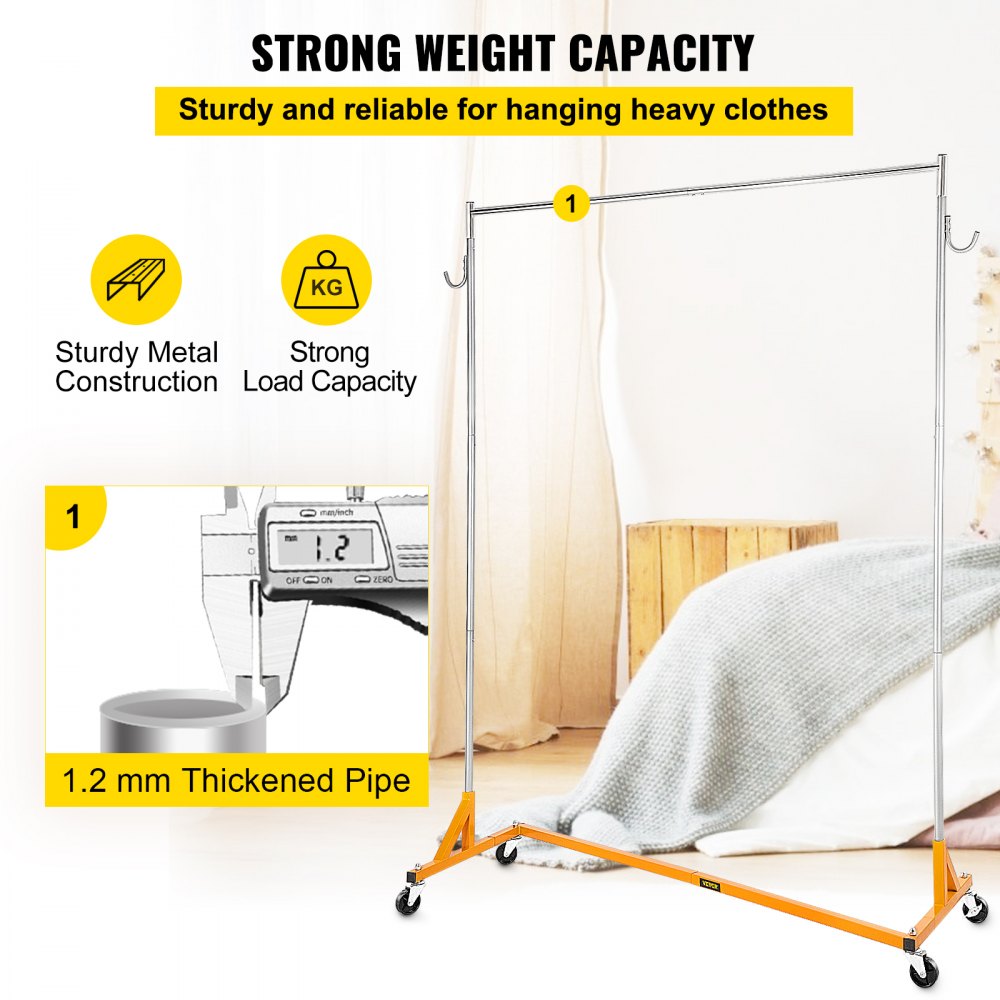 VEVOR Z Rack, Industrial Grade Z Base Garment Rack, Height Adjustable Rolling Z Garment Rack, Sturdy Steel Z Base Clothing Rack w/ Lockable Casters, for Home Clothing Store Display Orange (3 Sets) 