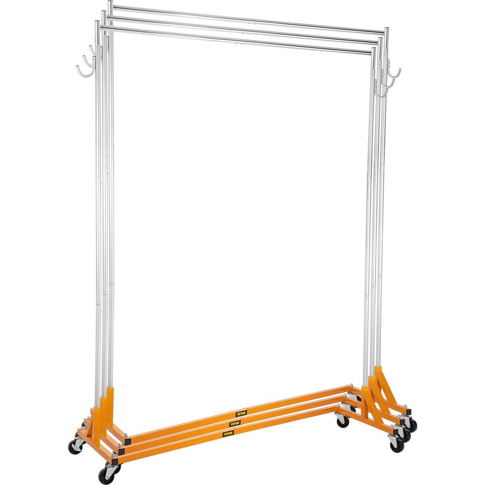 VEVOR Z Rack, Industrial Grade Z Base Garment Rack, Height Adjustable Rolling Z Garment Rack, Sturdy Steel Z Base Clothing Rack w/ Lockable Casters, for Home Clothing Store Display Orange (3 Sets) 