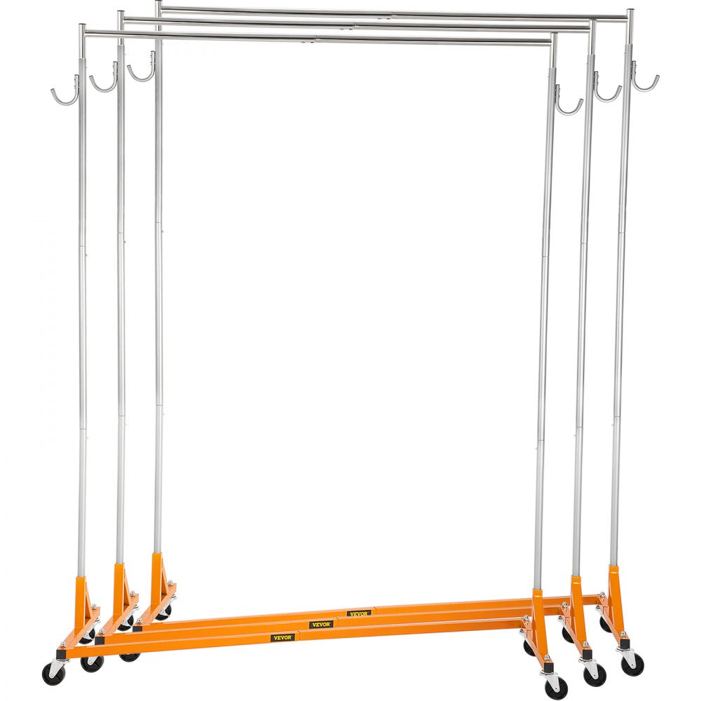 VEVOR Z Rack, Industrial Grade Z Base Garment Rack, Height Adjustable Rolling Z Garment Rack, Sturdy Steel Z Base Clothing Rack w/ Lockable Casters, for Home Clothing Store Display Orange (3 Sets) 