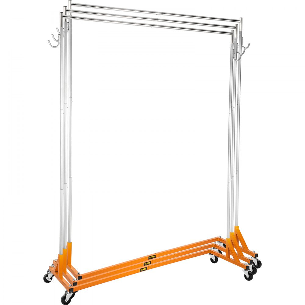 VEVOR Z Rack, Industrial Grade Z Base Garment Rack, Height Adjustable Rolling Z Garment Rack, Sturdy Steel Z Base Clothing Rack w/ Lockable Casters, for Home Clothing Store Display Orange (3 Sets) 