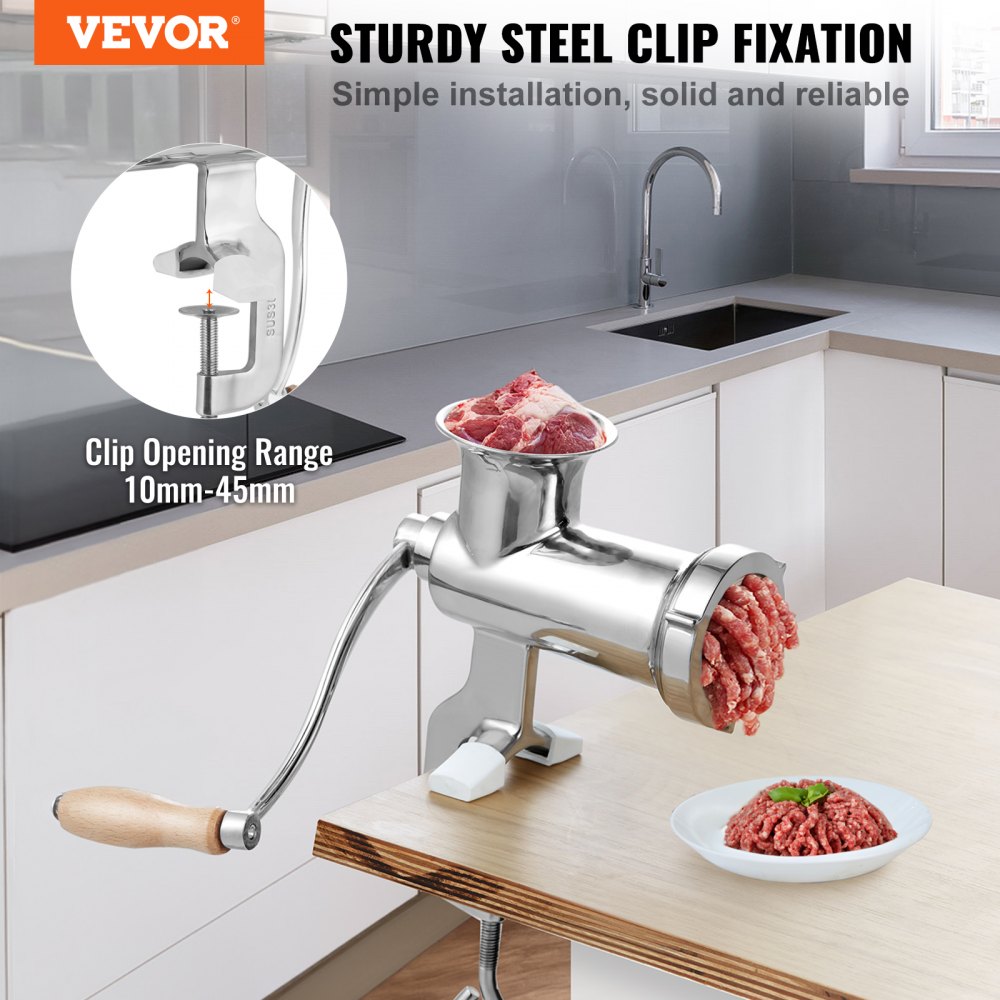 VEVOR Meat Grinders, All Parts Stainless Steel, Hand Operated Meat Grinding Machine with Tabletop Clamp, 2 Grinding Plates & Sausage Stuffer, Ideal for Home Kitchen Restaurant Butcher’s Shop 