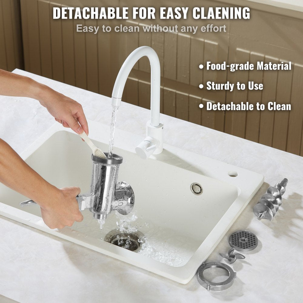 VEVOR Meat Grinders, All Parts Stainless Steel, Hand Operated Meat Grinding Machine with Tabletop Clamp, 2 Grinding Plates & Sausage Stuffer, Ideal for Home Kitchen Restaurant Butcher’s Shop 