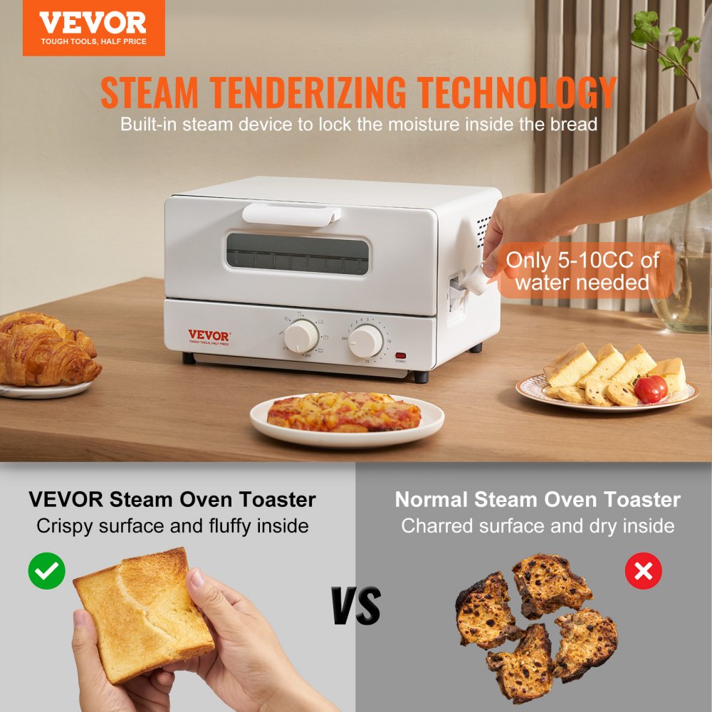 VEVOR Steam Oven Toaster, 12L Countertop Convection Oven, 1300W 5 In 1 Steam Toaster Oven, 7 Cooking Modes Air Fryer Convection Oven Combo with Baking Grill, Ash Tray for Sandwich, Bread, Pizza 