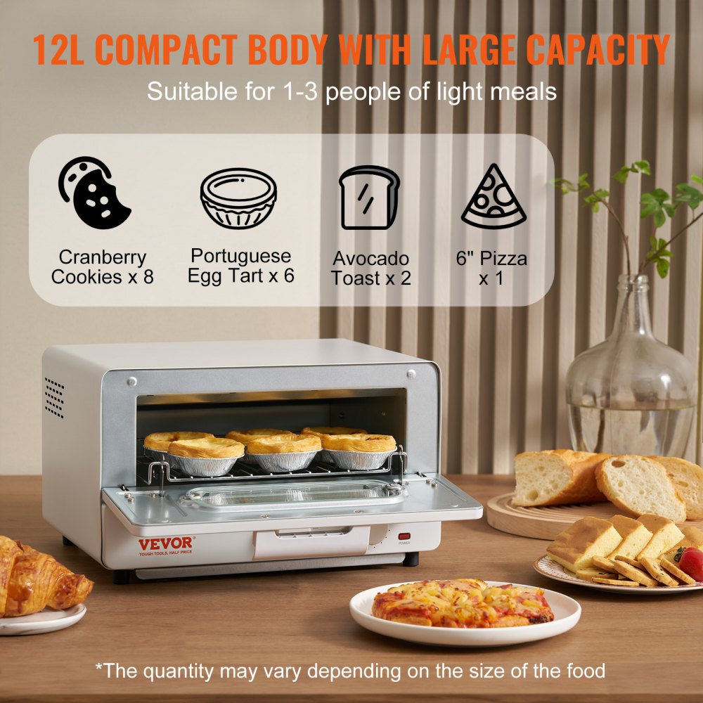 VEVOR Steam Oven Toaster, 12L Countertop Convection Oven, 1300W 5 In 1 Steam Toaster Oven, 7 Cooking Modes Air Fryer Convection Oven Combo with Baking Grill, Ash Tray for Sandwich, Bread, Pizza 