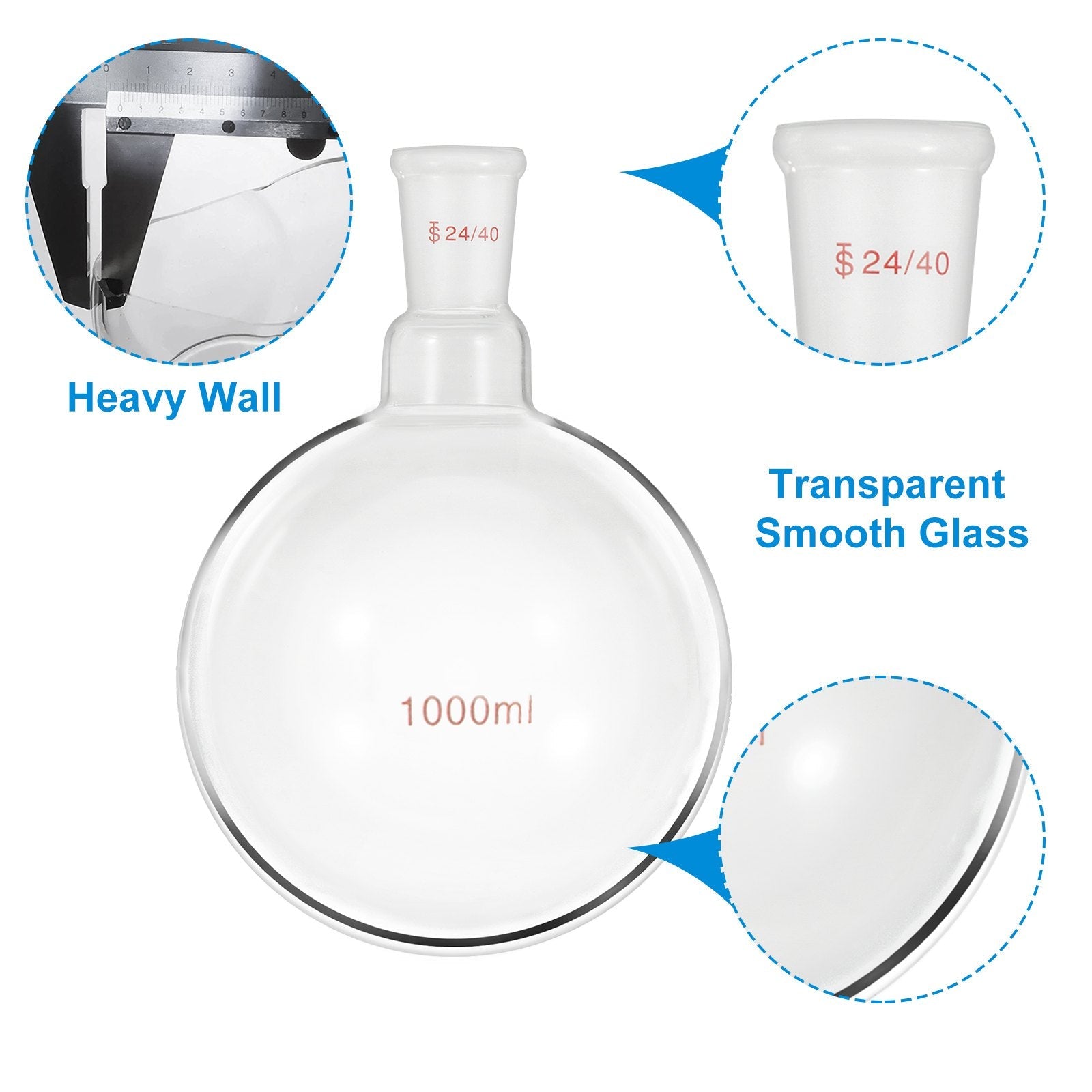 VEVOR Glass Organic Chemistry Kit 13pcs Distillation Kit 24/40 Joints Distillation Apparatus Borosilicate Glass Lab Glassware Kit w/ 1000ml Round Bottom Flask for Distillations Separation Purification 