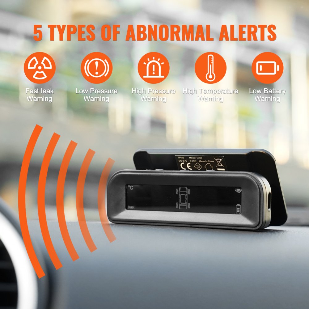VEVOR RV Tire Pressure Monitoring System Real Time Solar Trailer TPMS 4 Sensors 