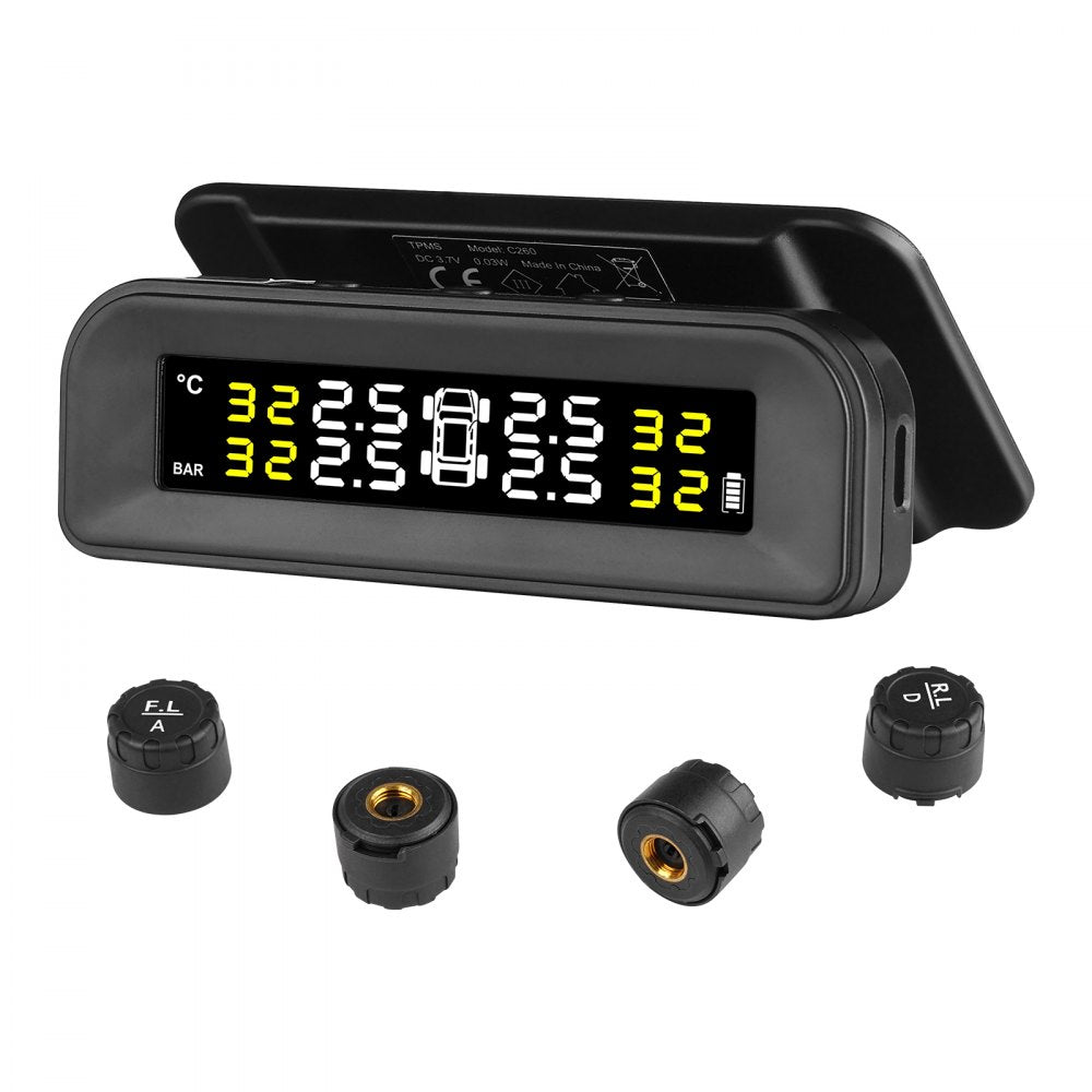 VEVOR RV Tire Pressure Monitoring System Real Time Solar Trailer TPMS 4 Sensors 
