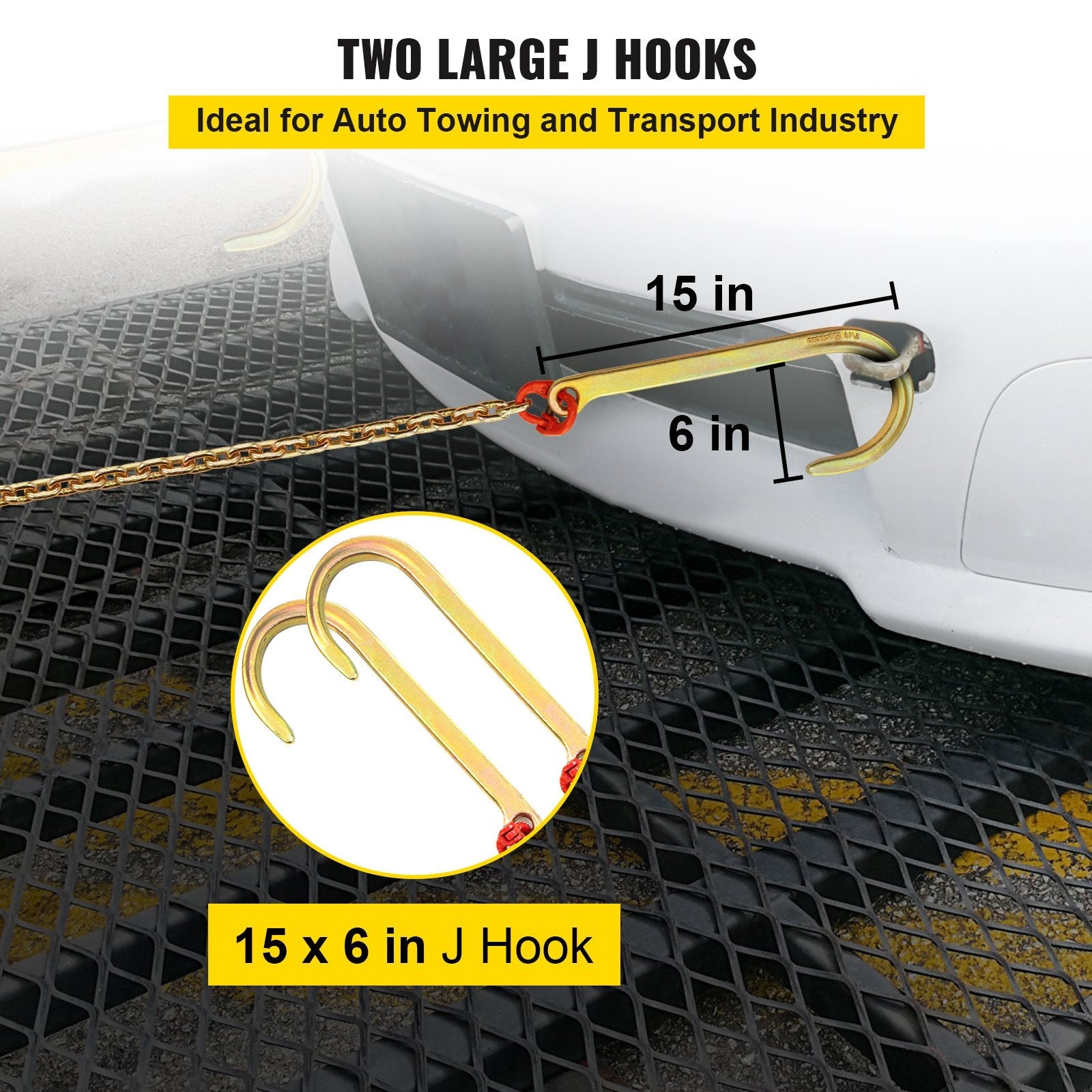 VEVOR J Hook Chain, 5/16 in x 10 ft Bridle Tow Chain, G80 Bridle Transport Chain, Alloy Steel Chain with 2 G70 J Hooks, 9260 Lbs Break Strength Tow Hooks for Trucks, J Hooks Towing Straps 2PCS 