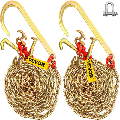 VEVOR J Hook Chain, 5/16 in x 10 ft Bridle Tow Chain, G80 Bridle Transport Chain, Alloy Steel Chain with 2 G70 J Hooks, 9260 Lbs Break Strength Tow Hooks for Trucks, J Hooks Towing Straps 2PCS 