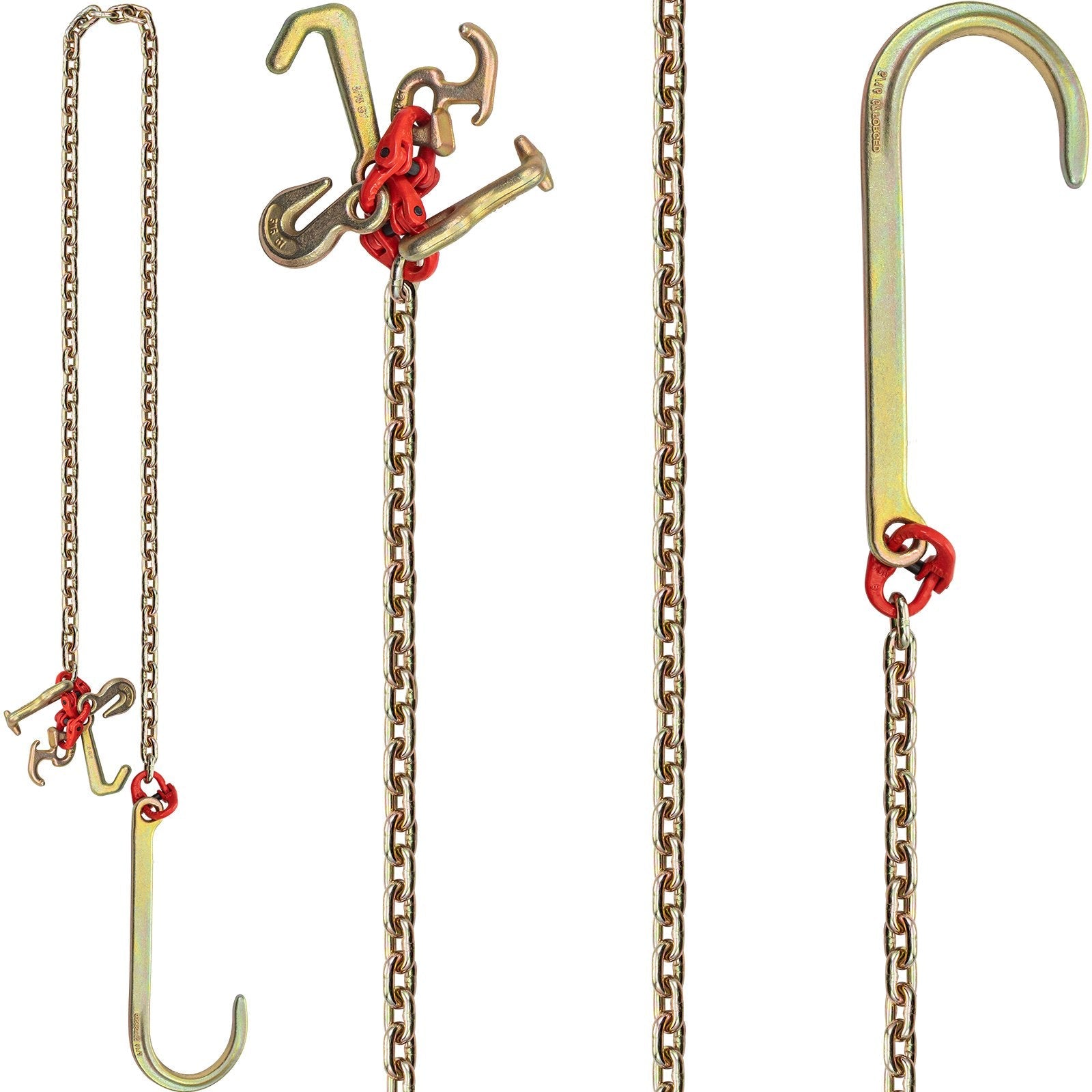 VEVOR J Hook Chain, 5/16 in x 10 ft Bridle Tow Chain, G80 Bridle Transport Chain, Alloy Steel Chain with 2 G70 J Hooks, 9260 Lbs Break Strength Tow Hooks for Trucks, J Hooks Towing Straps 2PCS 