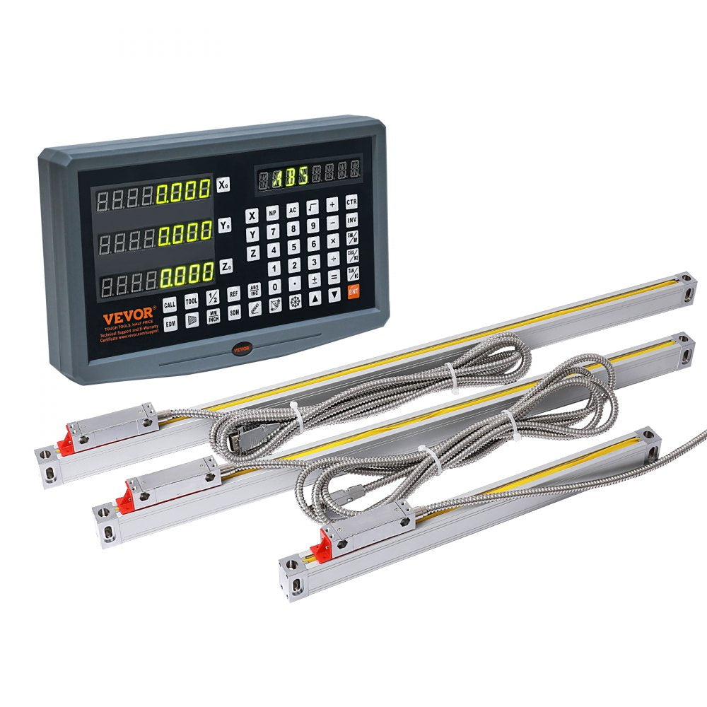VEVOR Digital Readout, 10'' & 20'' & 24'', Linear Scale 3 Axis DRO Display Kit with Support Rod Knife Holder Plate Transparent Watch Case Power Cord Watch Holder Butterfly Piece Screw Pack Ruler Cover 