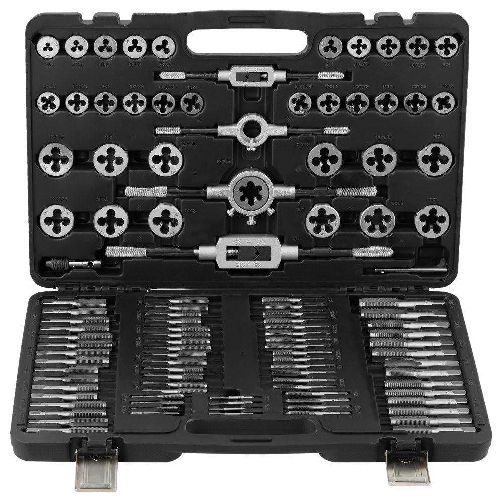 VEVOR Tap and Die Set, 110-Piece Include Metric Size M2 to M18, Bearing Steel Taps and Dies, Essential Threading Tool for Cutting External Internal Threads, with Complete Accessories and Storage Case 