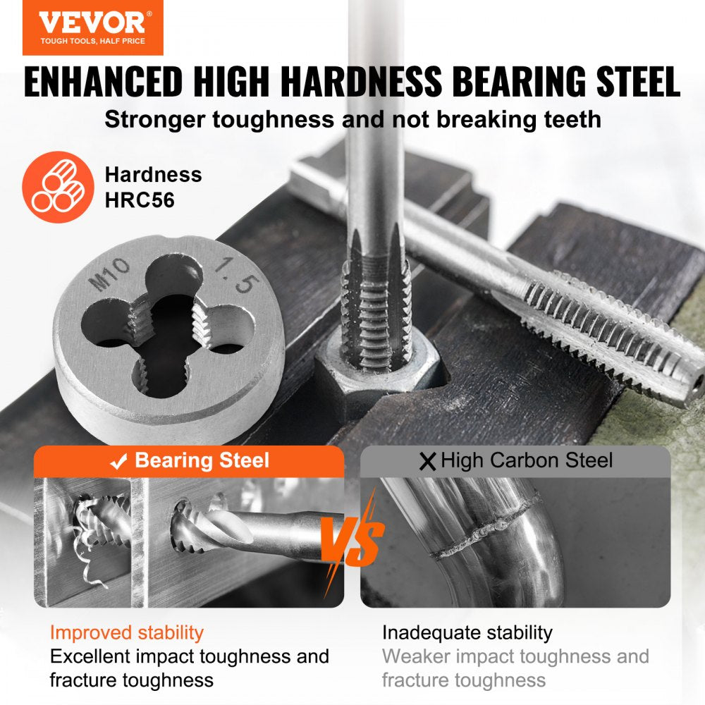 VEVOR Tap and Die Set, 116-Piece Include Metric and SAE Size, Bearing Steel Taps and Dies, Essential Threading Tool for Cutting External Internal Threads, with Complete Accessories and Storage Case 