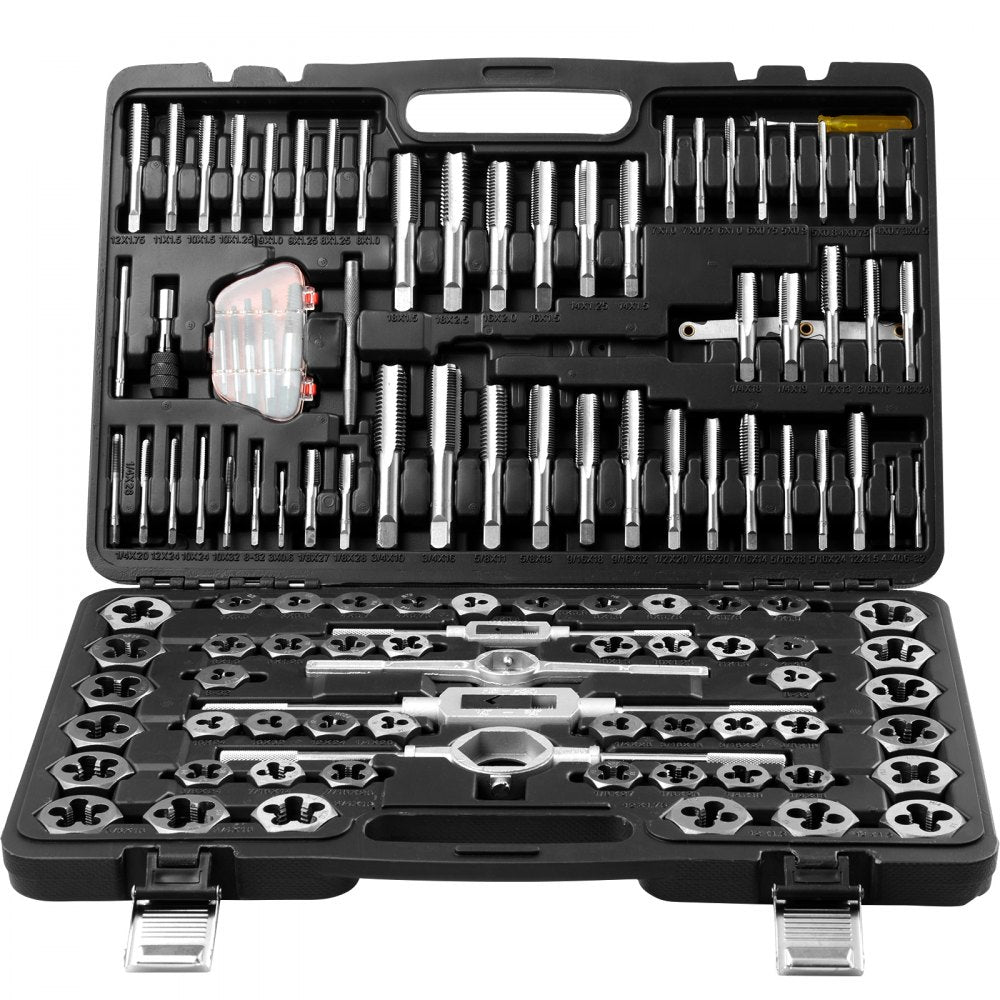 VEVOR Tap and Die Set, 116-Piece Include Metric and SAE Size, Bearing Steel Taps and Dies, Essential Threading Tool for Cutting External Internal Threads, with Complete Accessories and Storage Case 