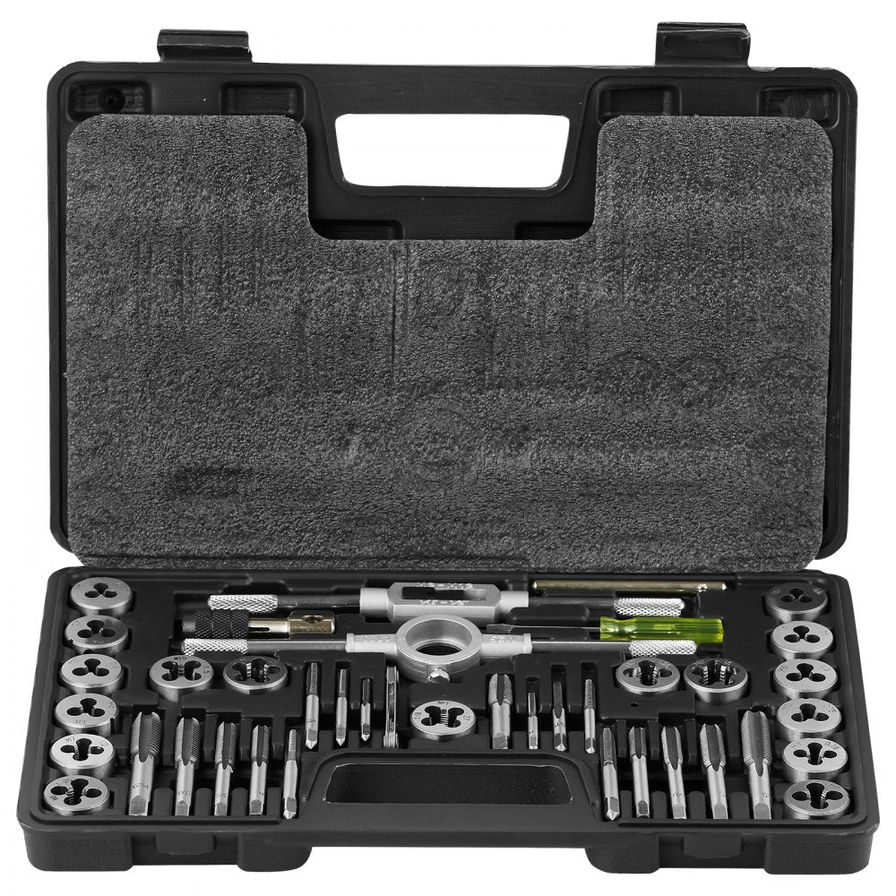 VEVOR Tap and Die Set, 40-Piece Include Metric Size M3 to M12, Bearing Steel Taps and Dies, Essential Threading Tool for Cutting External Internal Threads, with Complete Accessories and Storage Case 