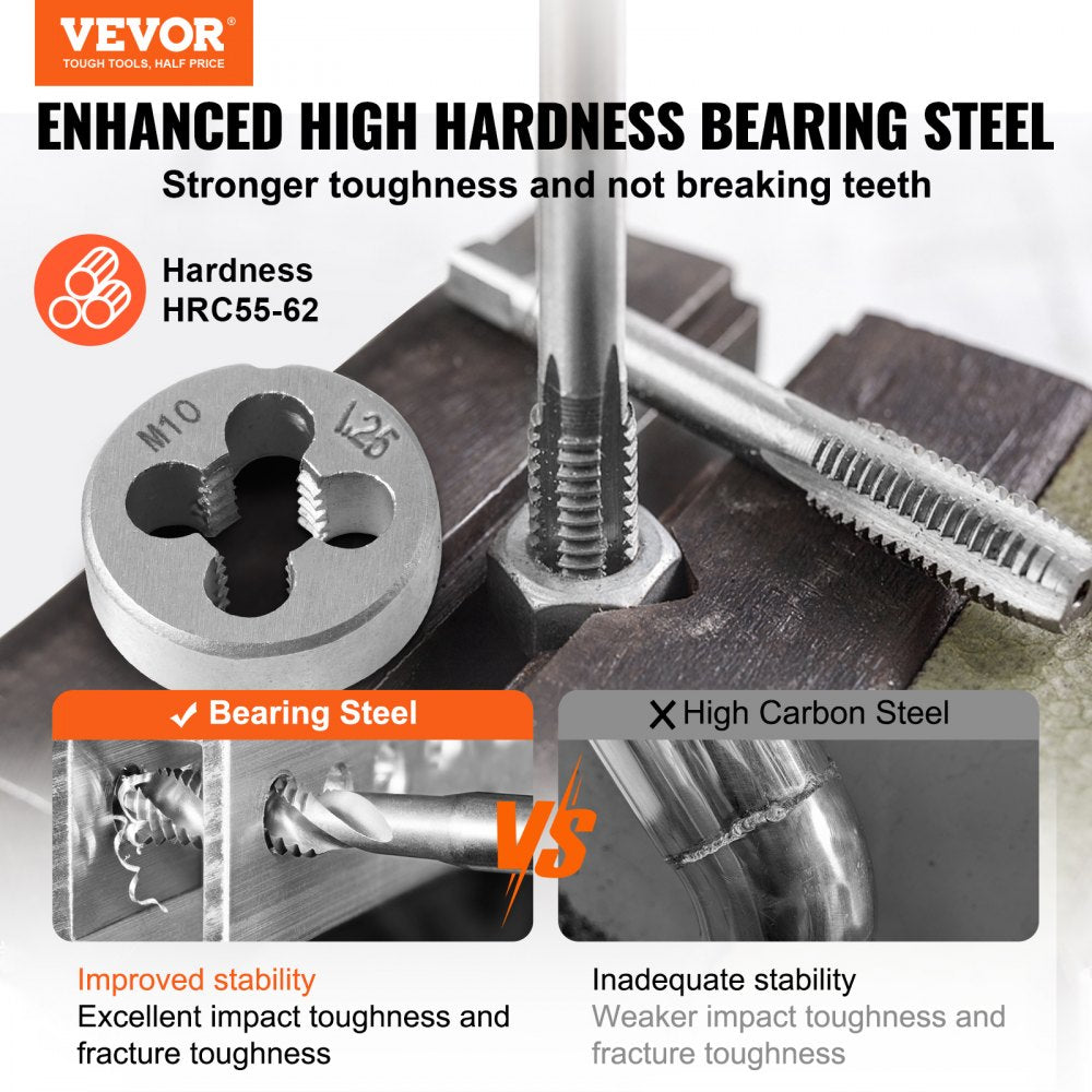 VEVOR Tap and Die Set, 80-Piece Metric and SAE Standard, Bearing Steel Taps and Dies, Essential Threading Tool for Cutting External Internal Threads, with Complete Accessories and Storage Case 