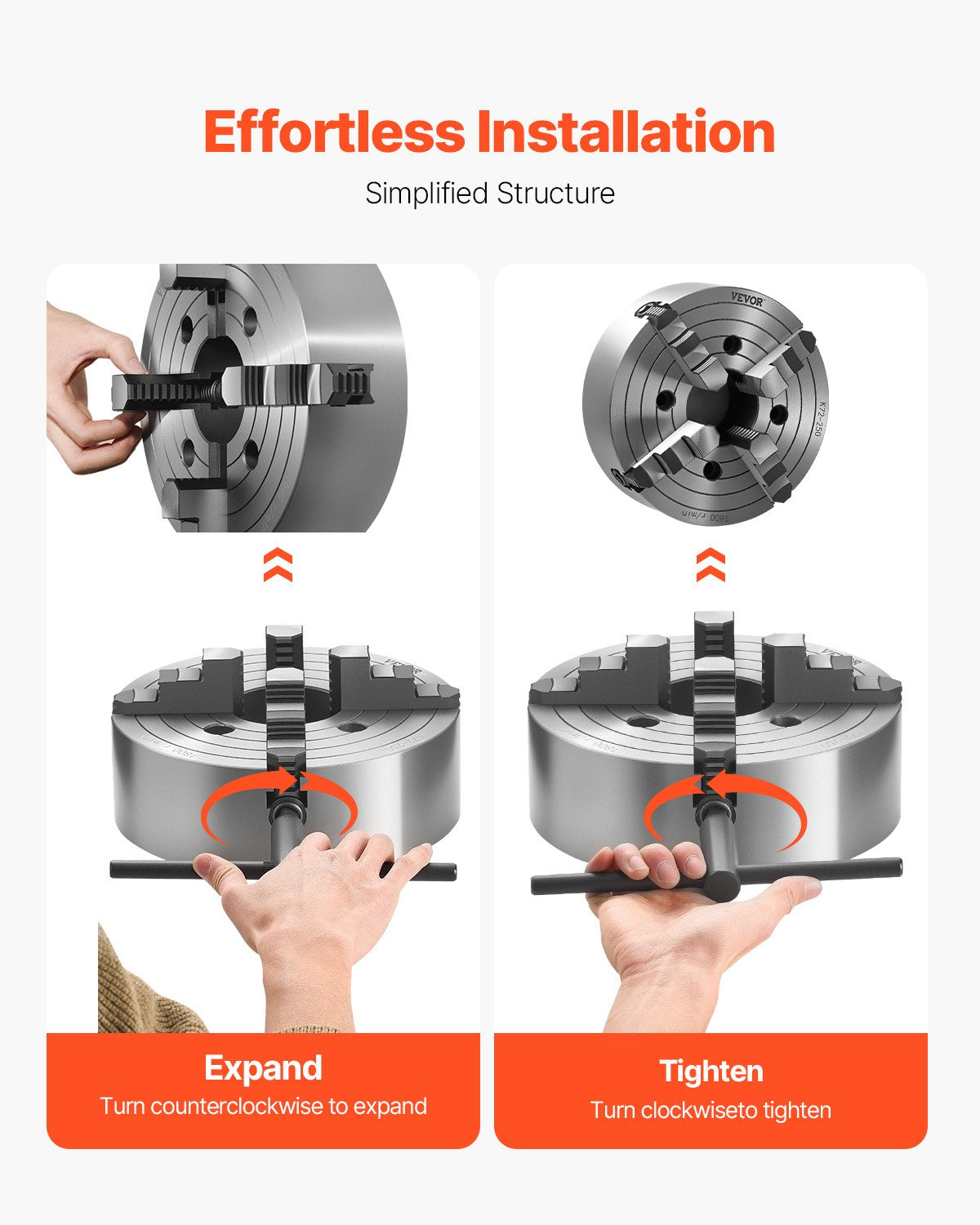 VEVOR 10 in 4-Jaw Self-Centering Lathe Chuck for Lathe Drilling Milling Machine 