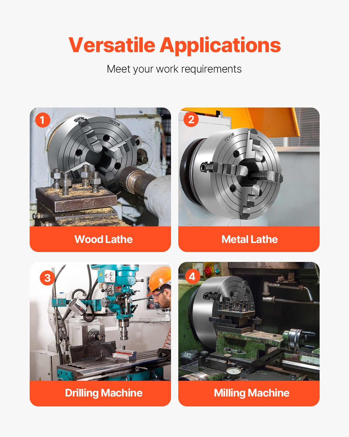 VEVOR 10 in 4-Jaw Self-Centering Lathe Chuck for Lathe Drilling Milling Machine 