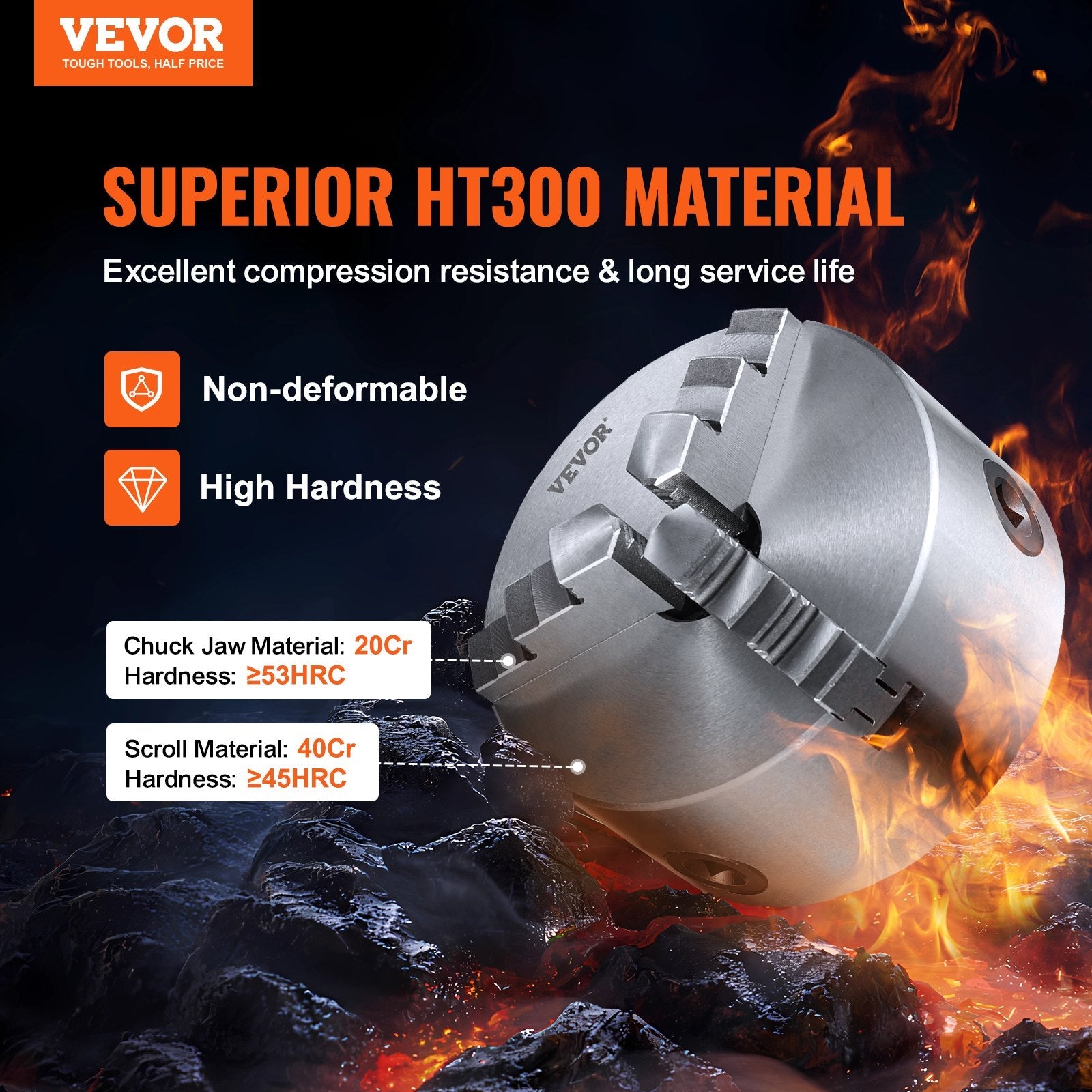 VEVOR 3-Jaw Lathe Chuck, 6'', Self-Centering Lathe Chuck, 0.14- 6.3 in/3.5-160 mm Clamping Range with T-key Fixing Screws Reversible Jaws, for Lathe 3D Printer Machining Center Milling Drilling Machin 