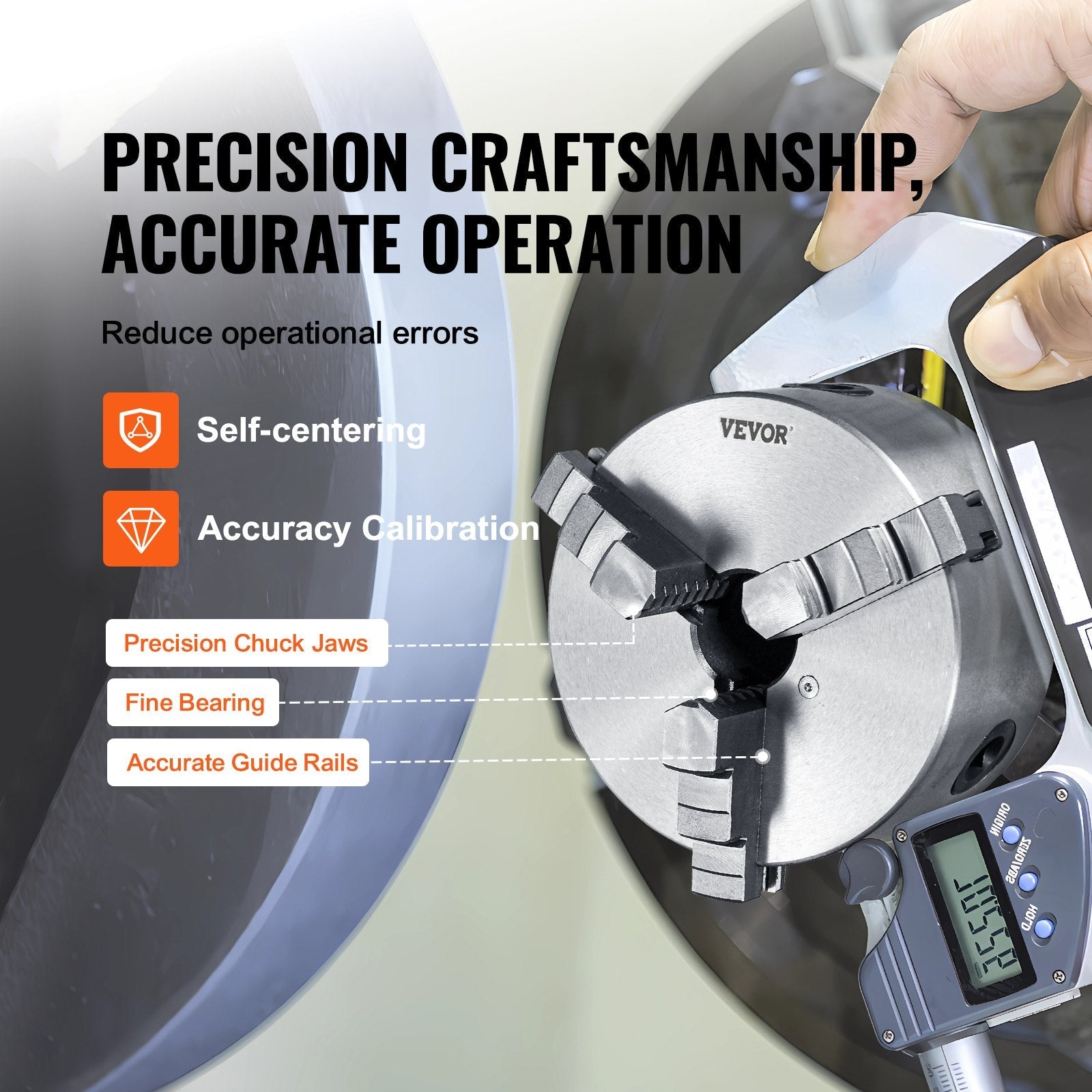 VEVOR 3-Jaw Lathe Chuck, 6'', Self-Centering Lathe Chuck, 0.14- 6.3 in/3.5-160 mm Clamping Range with T-key Fixing Screws Reversible Jaws, for Lathe 3D Printer Machining Center Milling Drilling Machin 