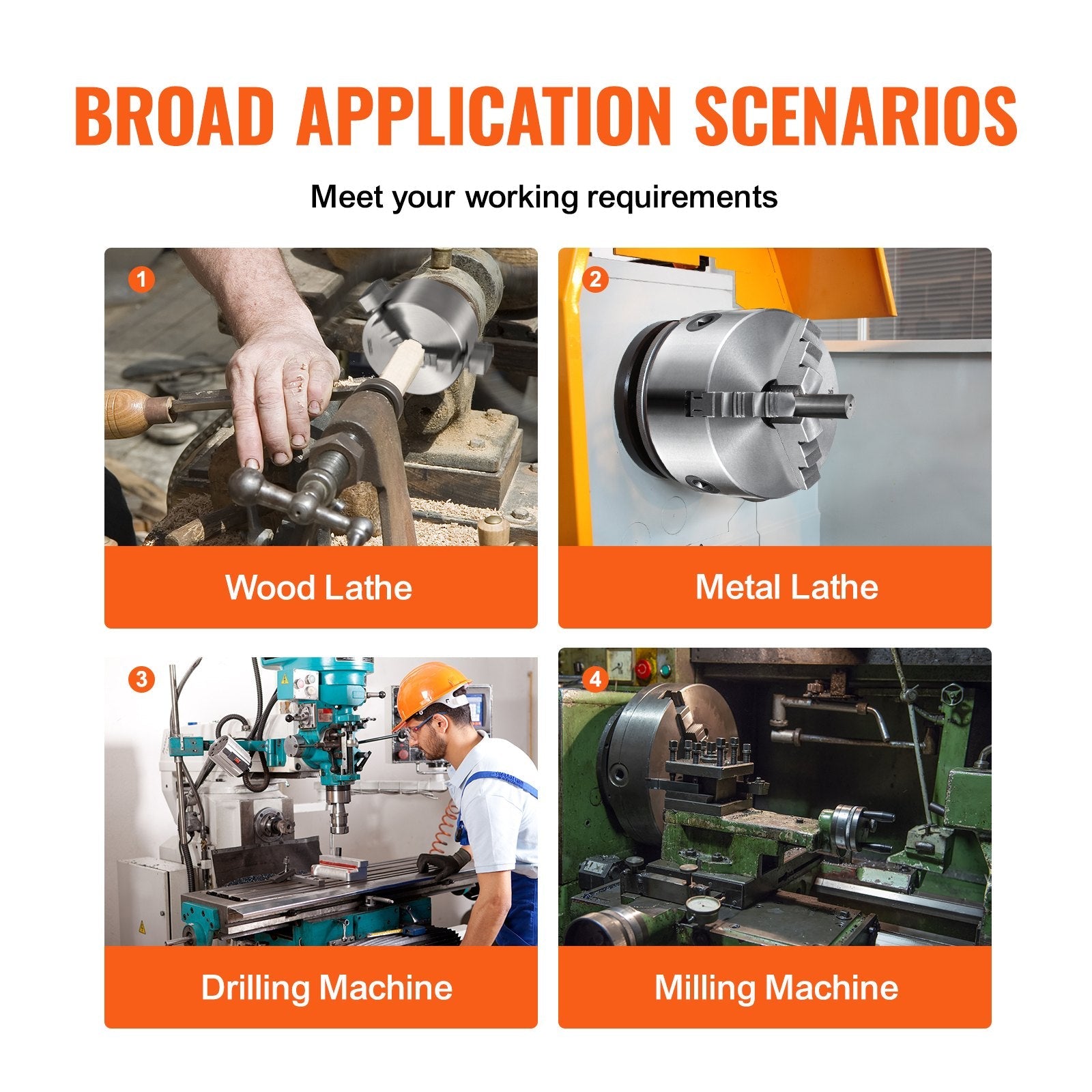 VEVOR 3-Jaw Lathe Chuck, 6'', Self-Centering Lathe Chuck, 0.14- 6.3 in/3.5-160 mm Clamping Range with T-key Fixing Screws Reversible Jaws, for Lathe 3D Printer Machining Center Milling Drilling Machin 
