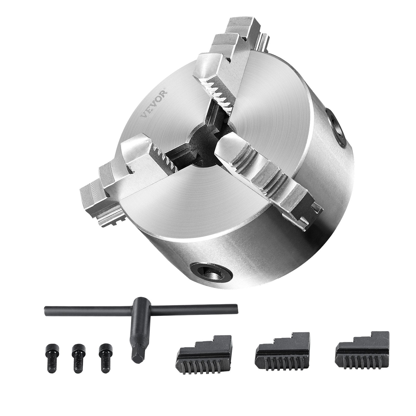 VEVOR 3-Jaw Lathe Chuck, 6'', Self-Centering Lathe Chuck, 0.14- 6.3 in/3.5-160 mm Clamping Range with T-key Fixing Screws Reversible Jaws, for Lathe 3D Printer Machining Center Milling Drilling Machin 