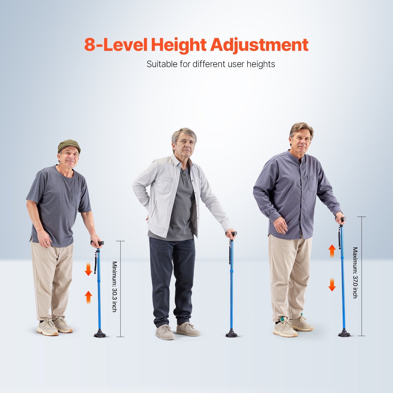 VEVOR Walking Cane Folding Walking Stick 8-Level Height 4-Pronged Pivoting Base 
