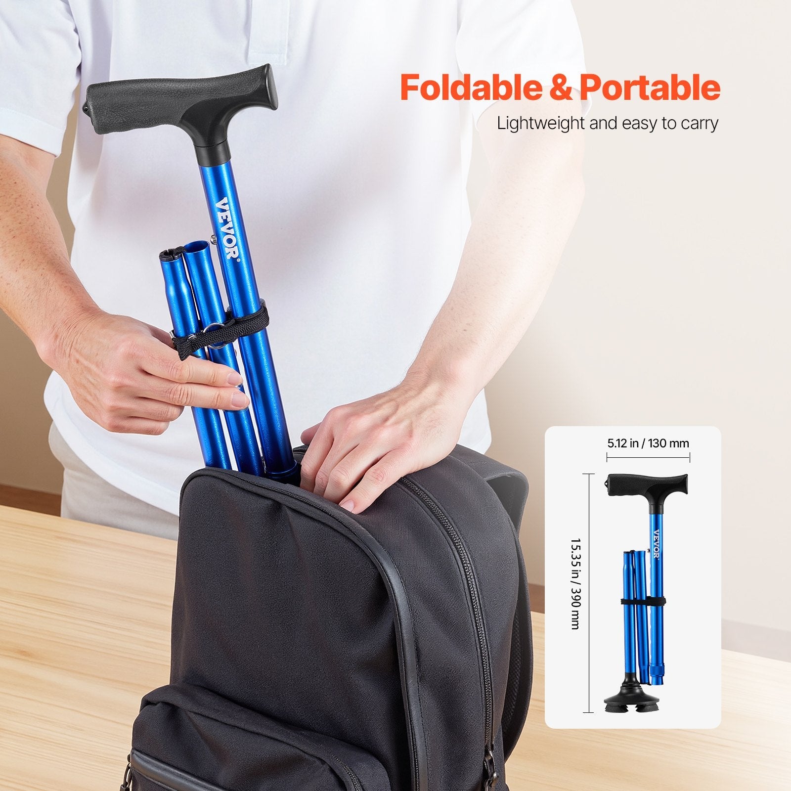 VEVOR Walking Cane Folding Walking Stick 8-Level Height 4-Pronged Pivoting Base 