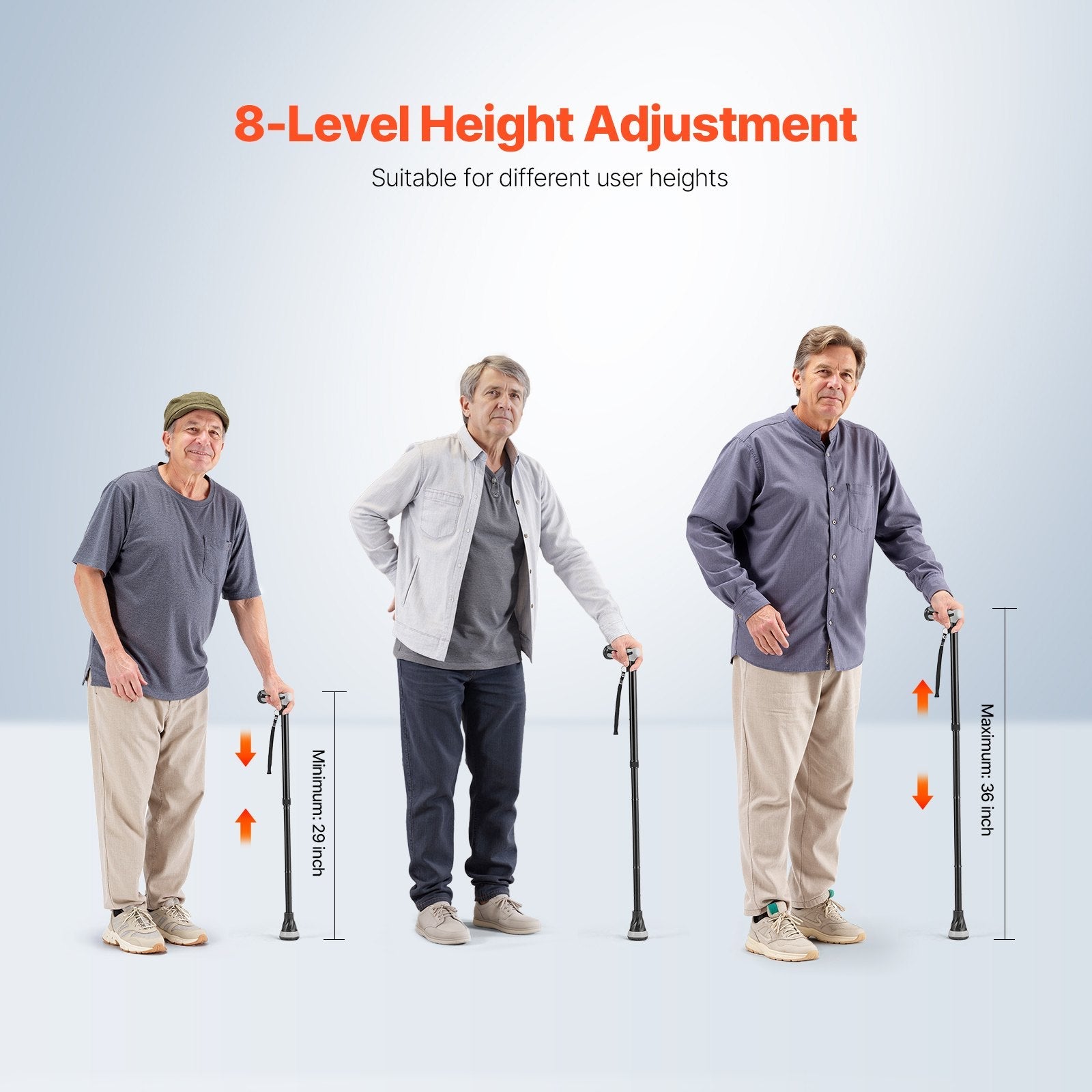 VEVOR Walking Cane for Man Woman Folding Walking Stick 8-Level Adjustable Height 