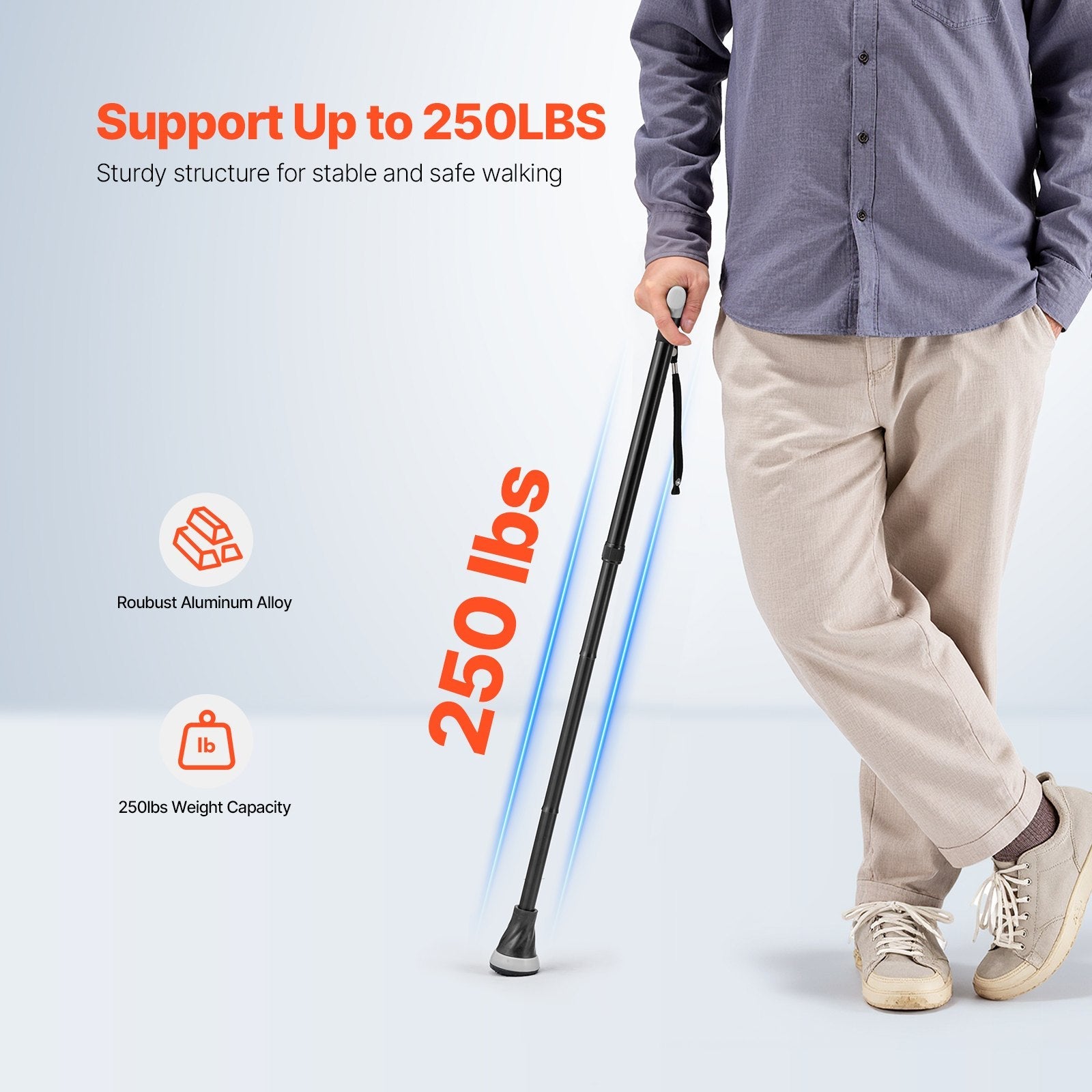 VEVOR Walking Cane for Man Woman Folding Walking Stick 8-Level Adjustable Height 