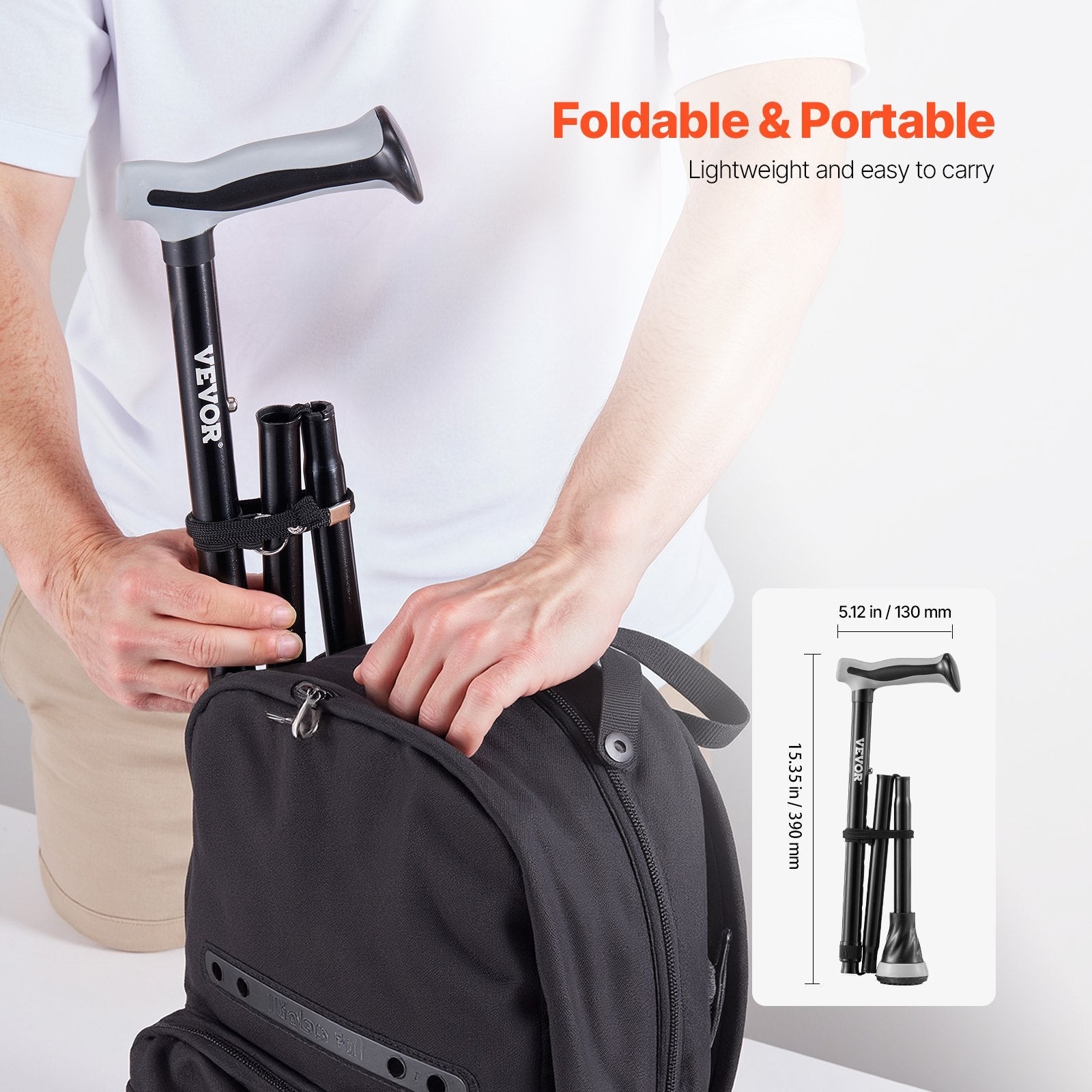 VEVOR Walking Cane for Man Woman Folding Walking Stick 8-Level Adjustable Height 