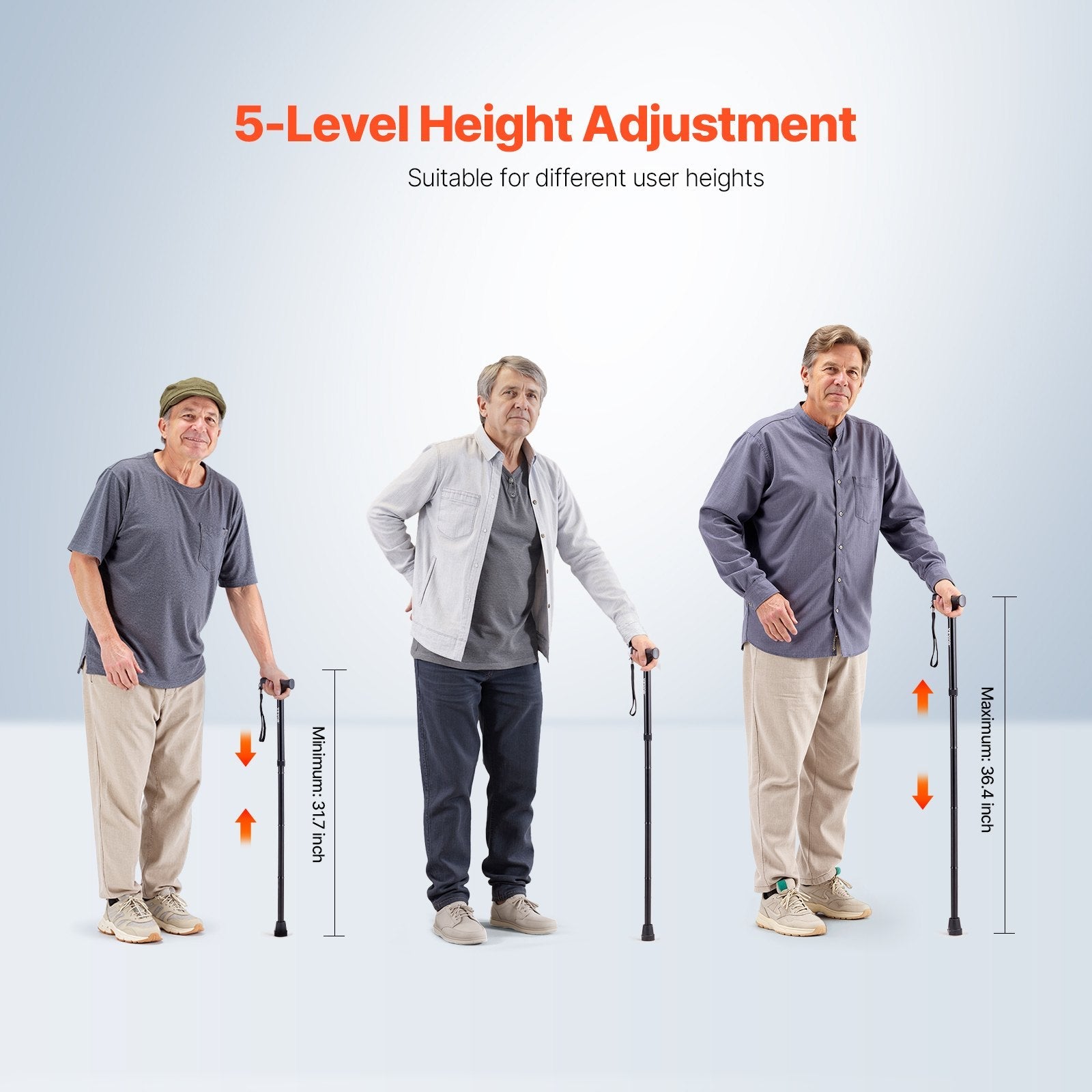 VEVOR Walking Cane for Man Woman Folding Walking Stick 5-Level Adjustable Height 