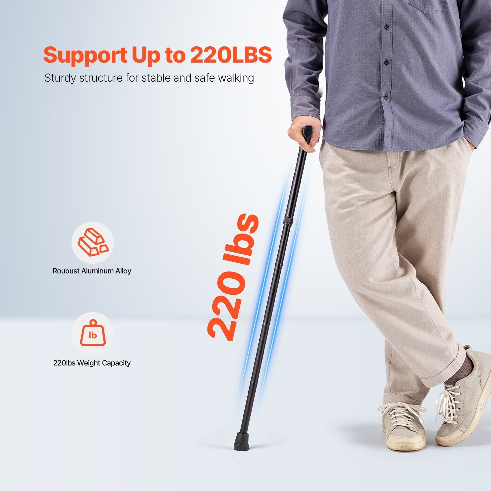 VEVOR Walking Cane for Man Woman Folding Walking Stick 5-Level Adjustable Height 