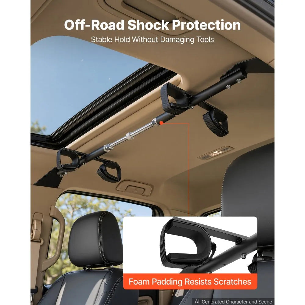 48"-54" Overhead Hunting Tool Rack, Adjustable Alloy Steel Holder for Crew Cab Trucks & SUVs, No-Drill Installation