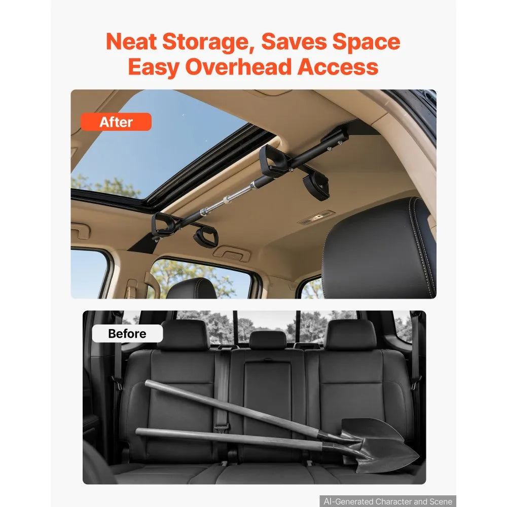 48"-54" Overhead Hunting Tool Rack, Adjustable Alloy Steel Holder for Crew Cab Trucks & SUVs, No-Drill Installation