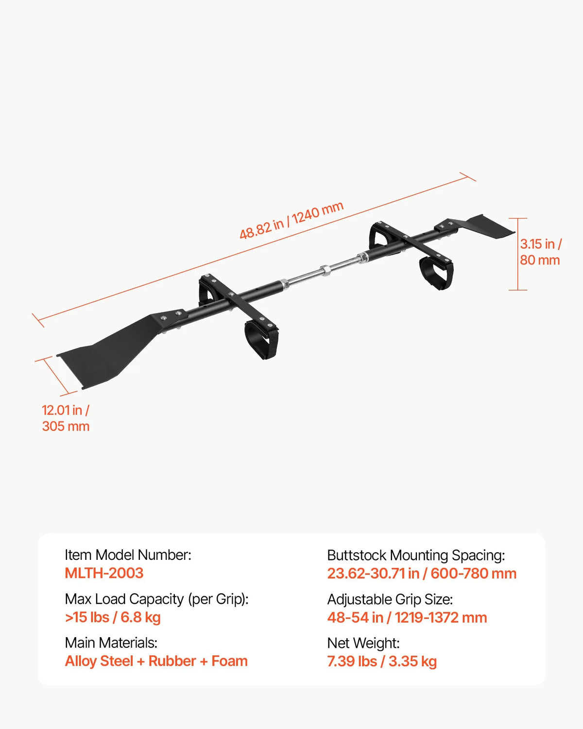 48"-54" Overhead Hunting Tool Rack, Adjustable Alloy Steel Holder for Crew Cab Trucks & SUVs, No-Drill Installation