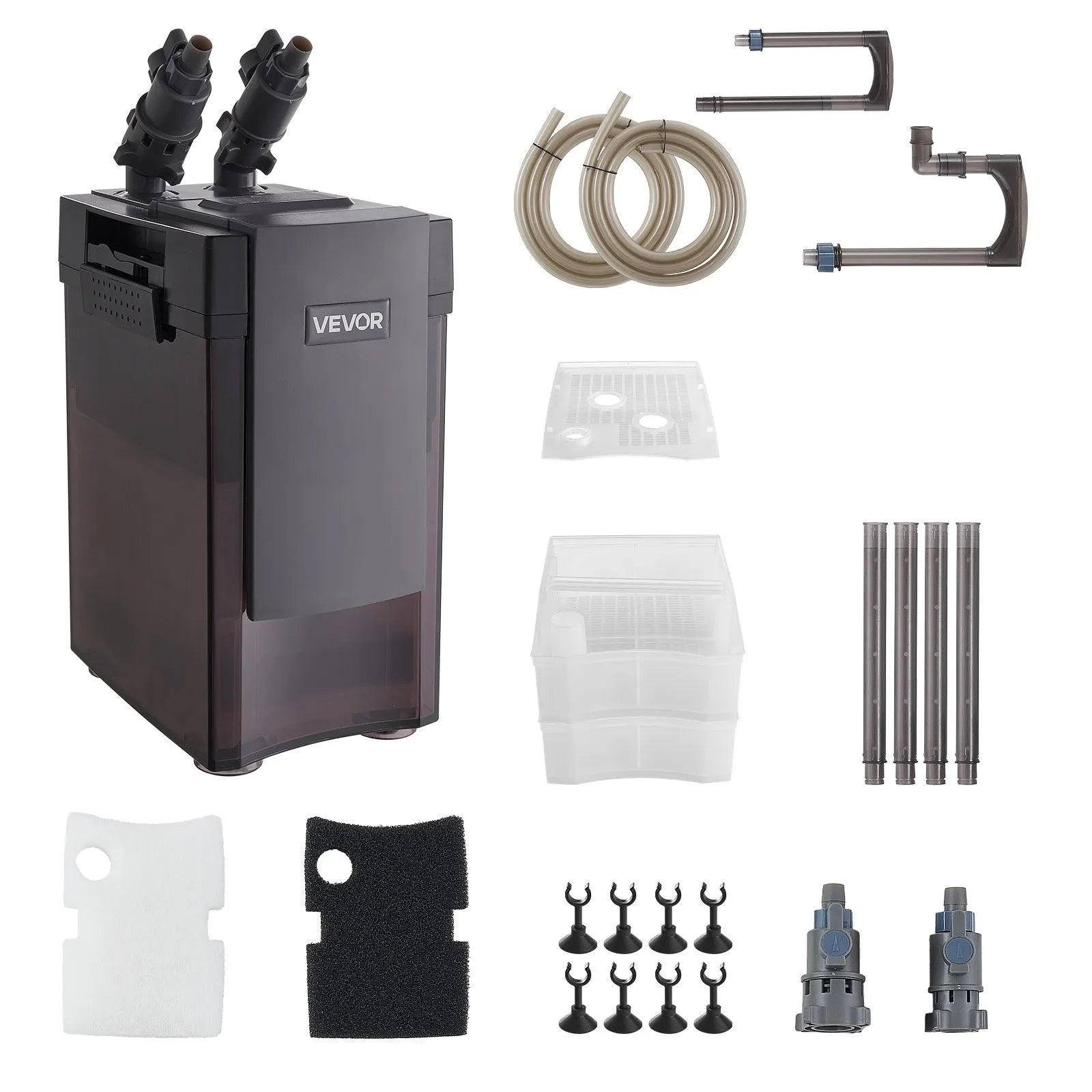 VEVOR 264GPH Canister Filter, 2-Stage External Aquarium Filter with Powerful Pump, Quite Water Circulation Cleaning Machine with Media for Fish Tanks and Aquariums Up to 75 Gallons, for Freshwater 
