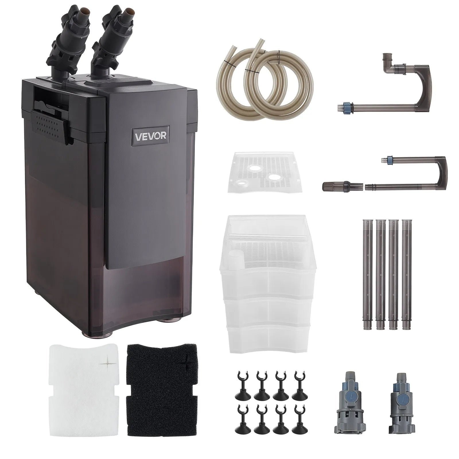 VEVOR 162.7GPH Canister Filter, 3-Stage External Aquarium Filter with Powerful Pump, Water Circulation Cleaning Machine with Media for Large Fish Tanks and Aquariums Up to 100 Gallons, for Freshwater 