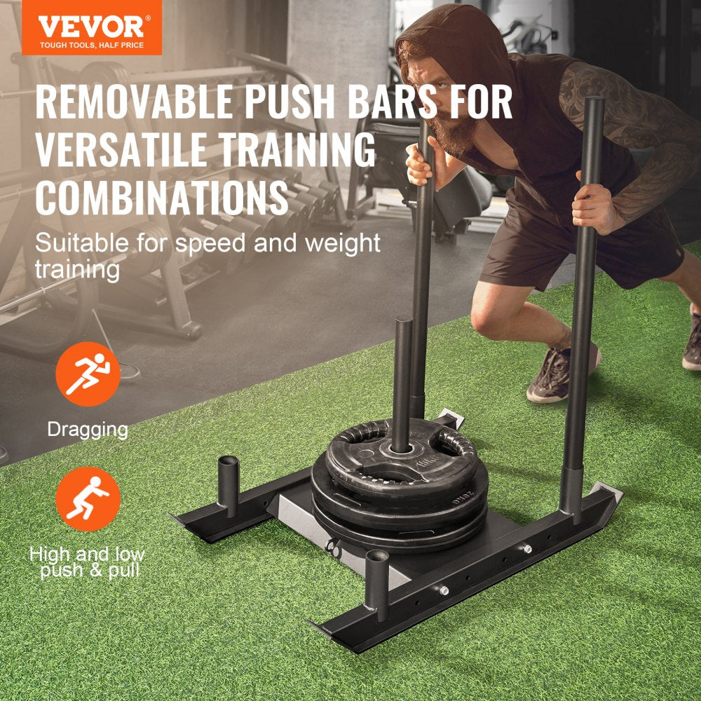 VEVOR Weight Training Sled, Pull Push Power Sled, Fitness Strength Resistance Training, Steel Workout Equipment for Athletic Exercise & Speed Improvement, Suitable for 2" Weight Plate, Black 
