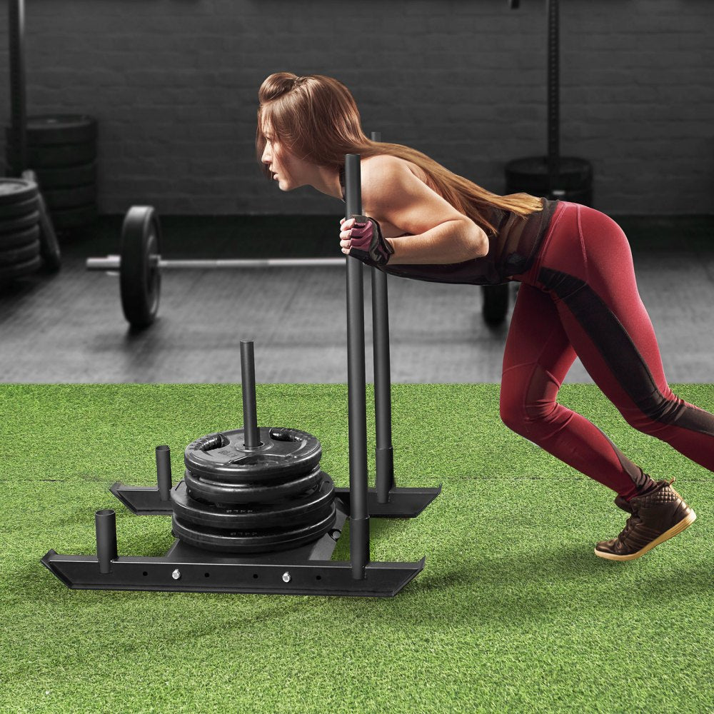 VEVOR Weight Training Sled, Pull Push Power Sled, Fitness Strength Resistance Training, Steel Workout Equipment for Athletic Exercise & Speed Improvement, Suitable for 2" Weight Plate, Black 