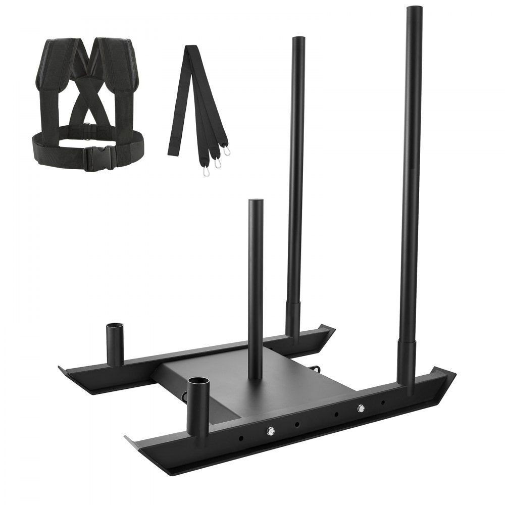 VEVOR Weight Training Sled, Pull Push Power Sled, Fitness Strength Resistance Training, Steel Workout Equipment for Athletic Exercise & Speed Improvement, Suitable for 2" Weight Plate, Black 